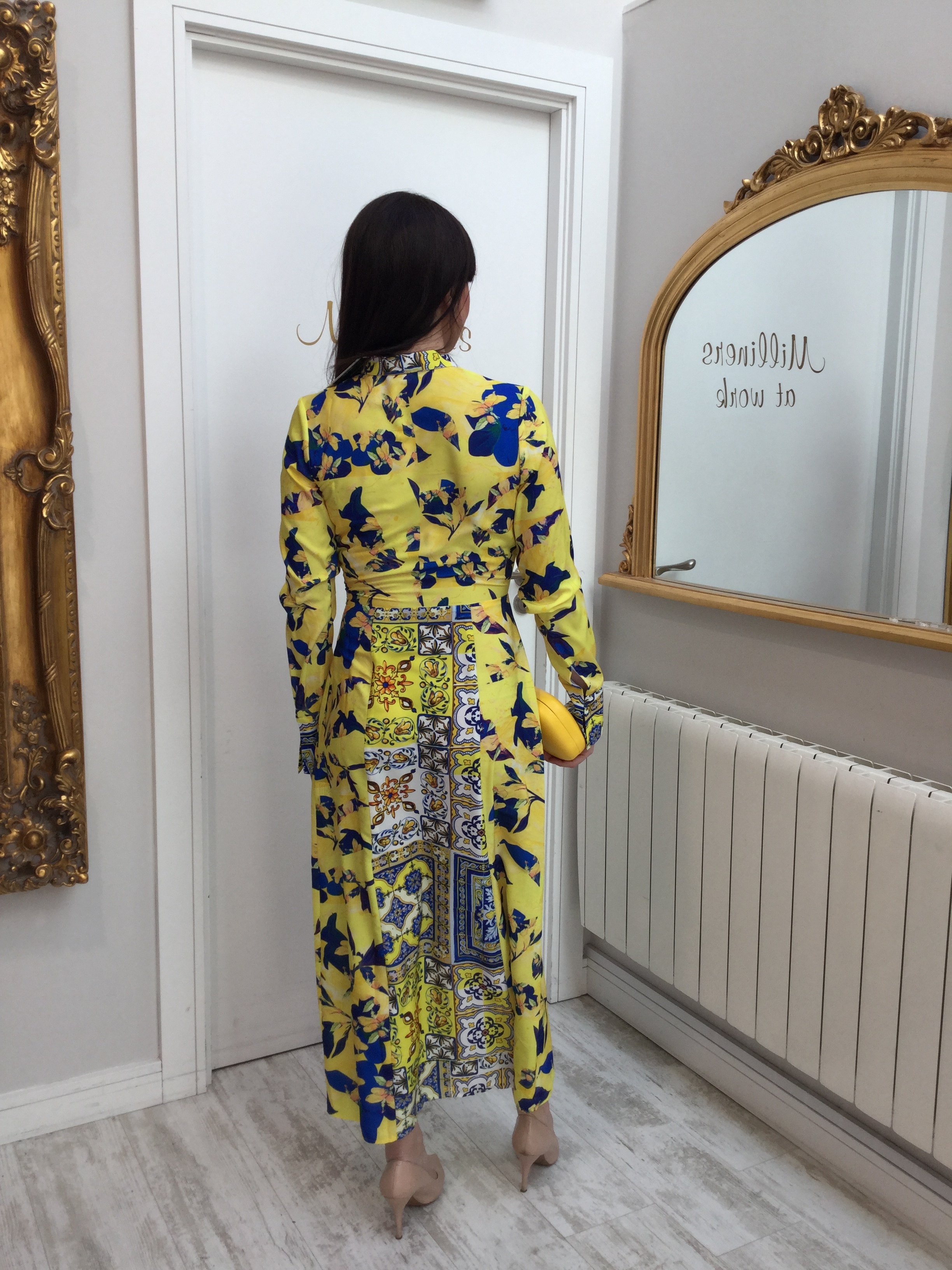 Felicity Dress in Blue and Yellow Print