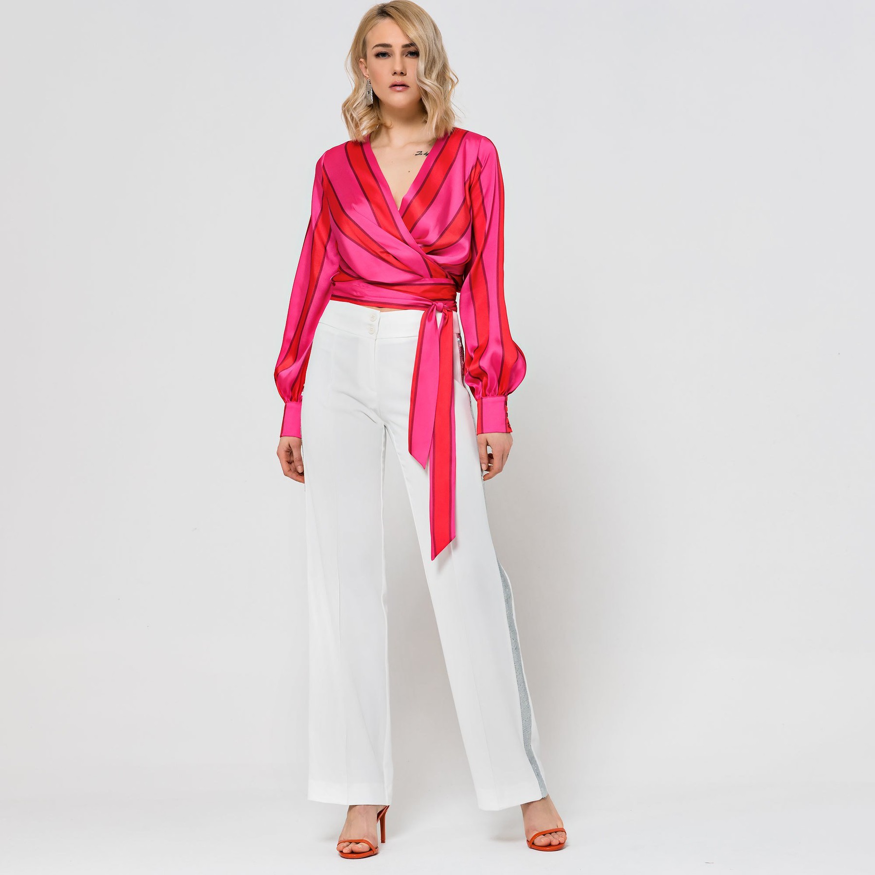 Red and Pink Striped Vneck top