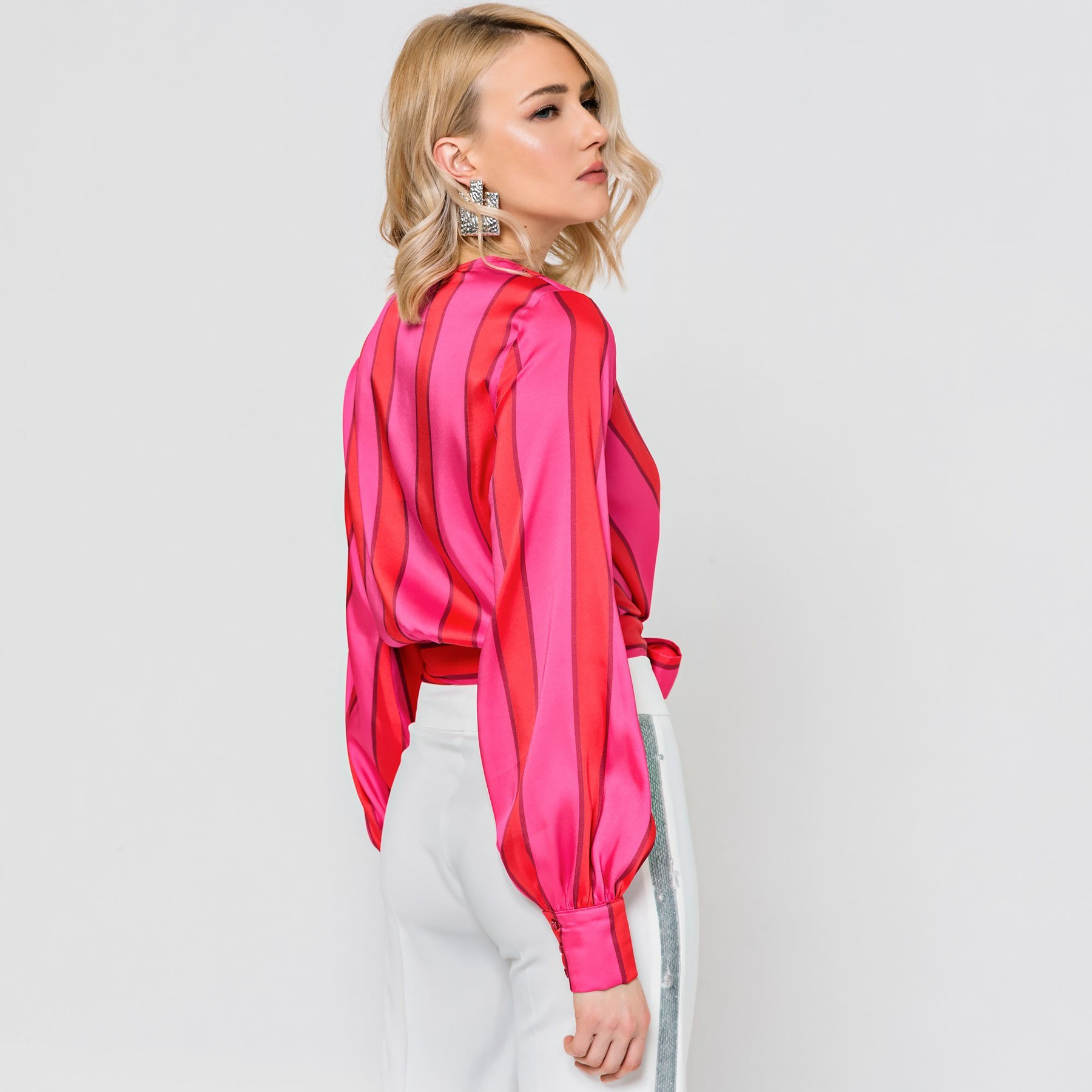 Red and Pink Striped Vneck top