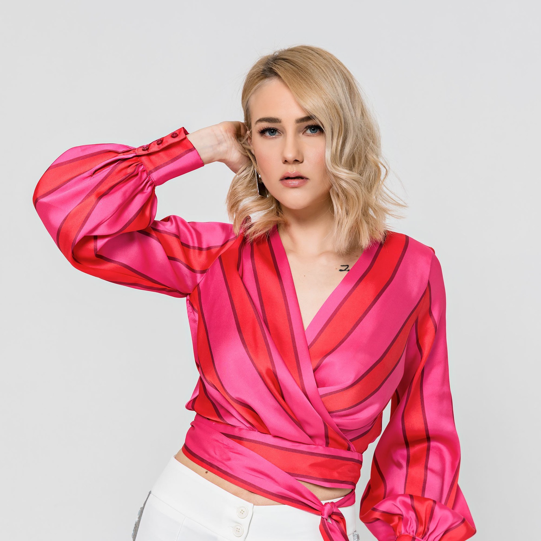 Red and Pink Striped Vneck top