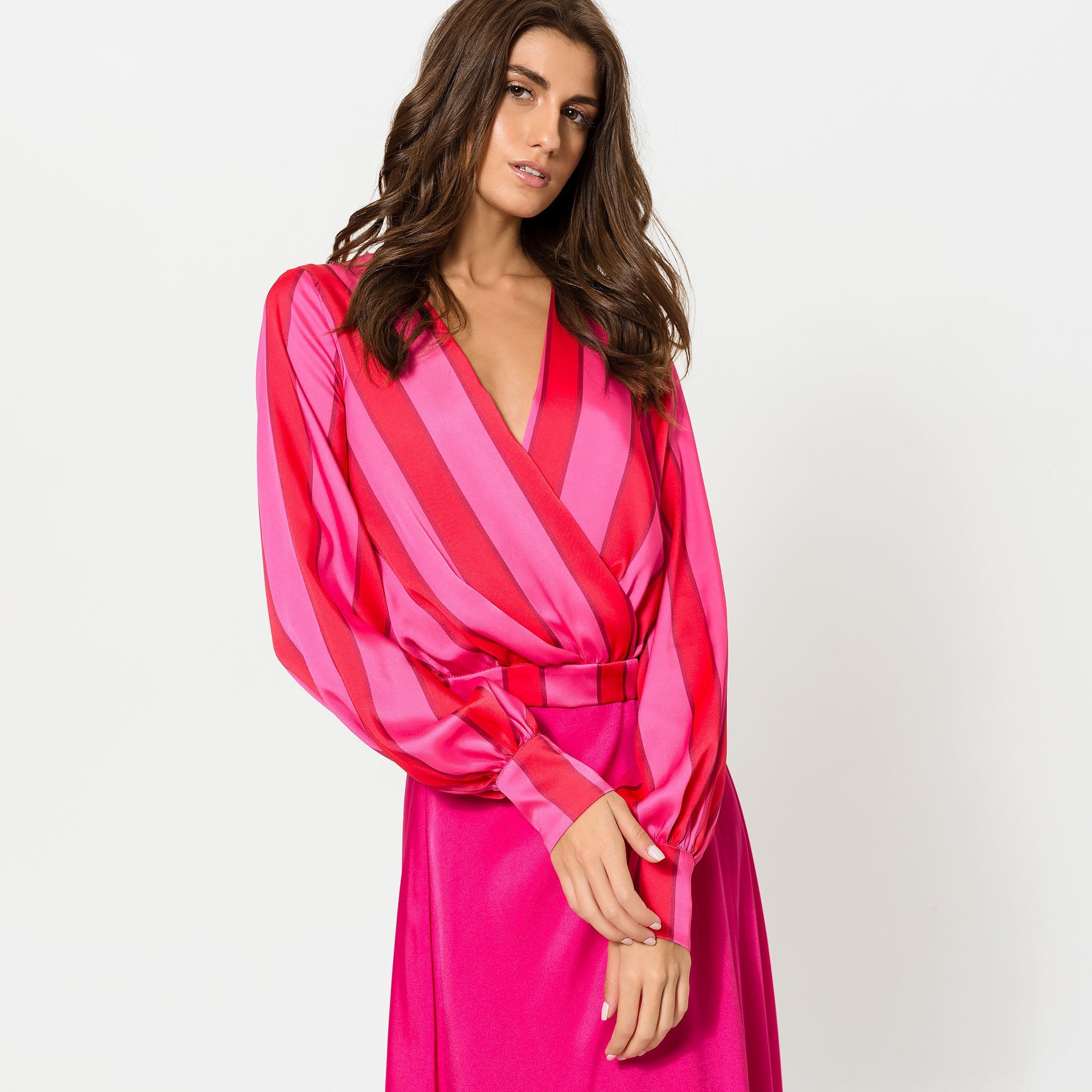 Red and Pink Striped Vneck top