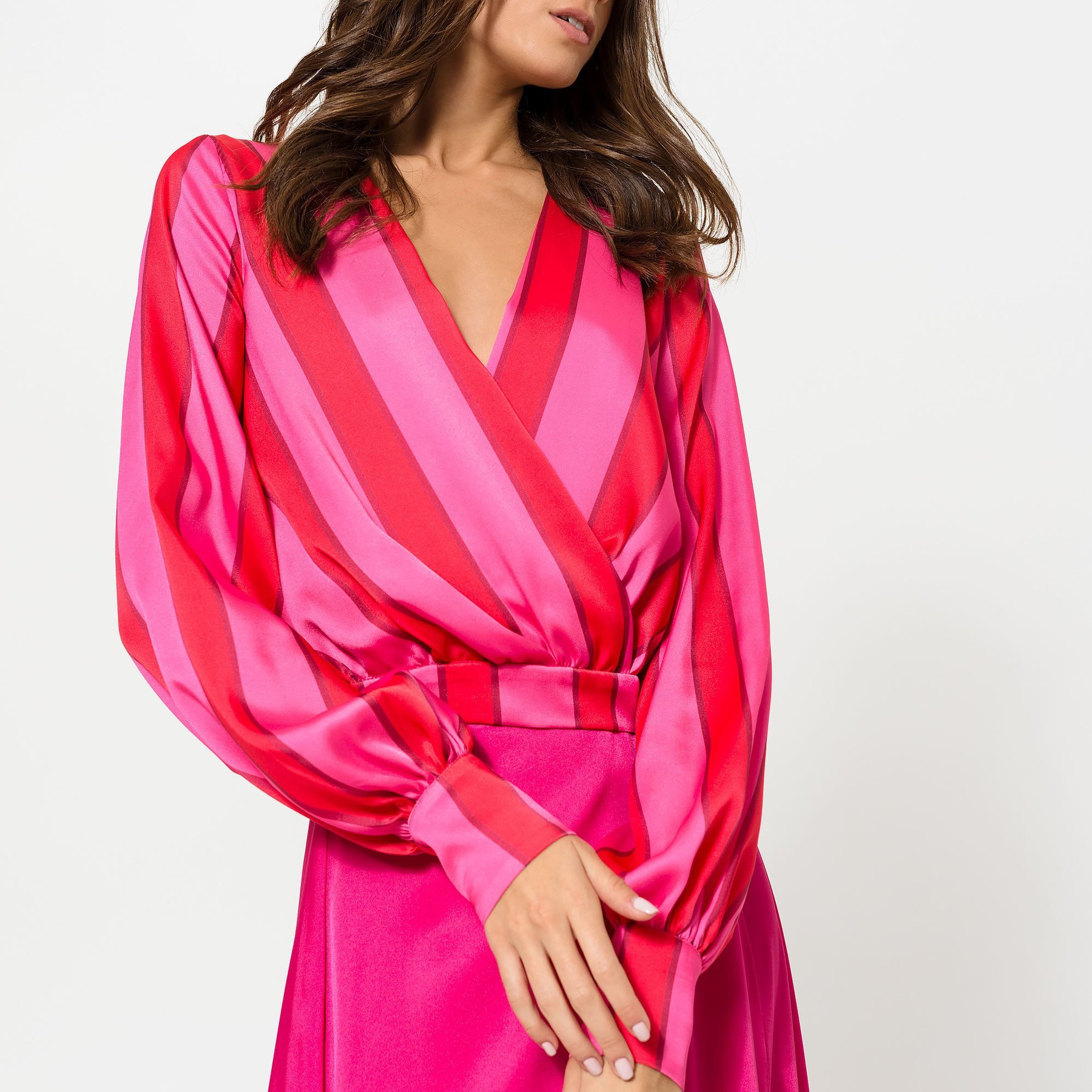Red and Pink Striped Vneck top