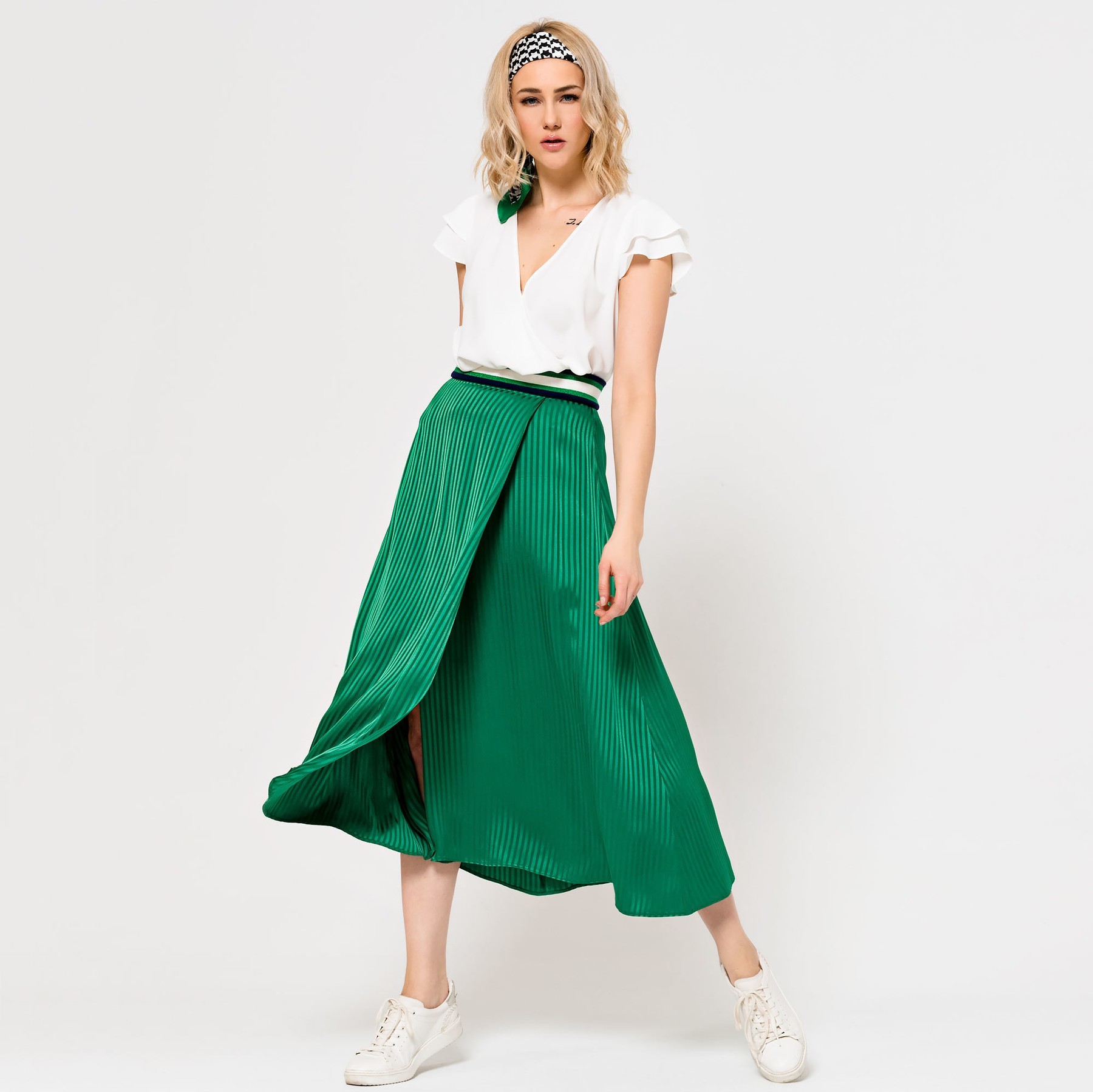 Green Wrap effect Skirt with Elastic Waistband