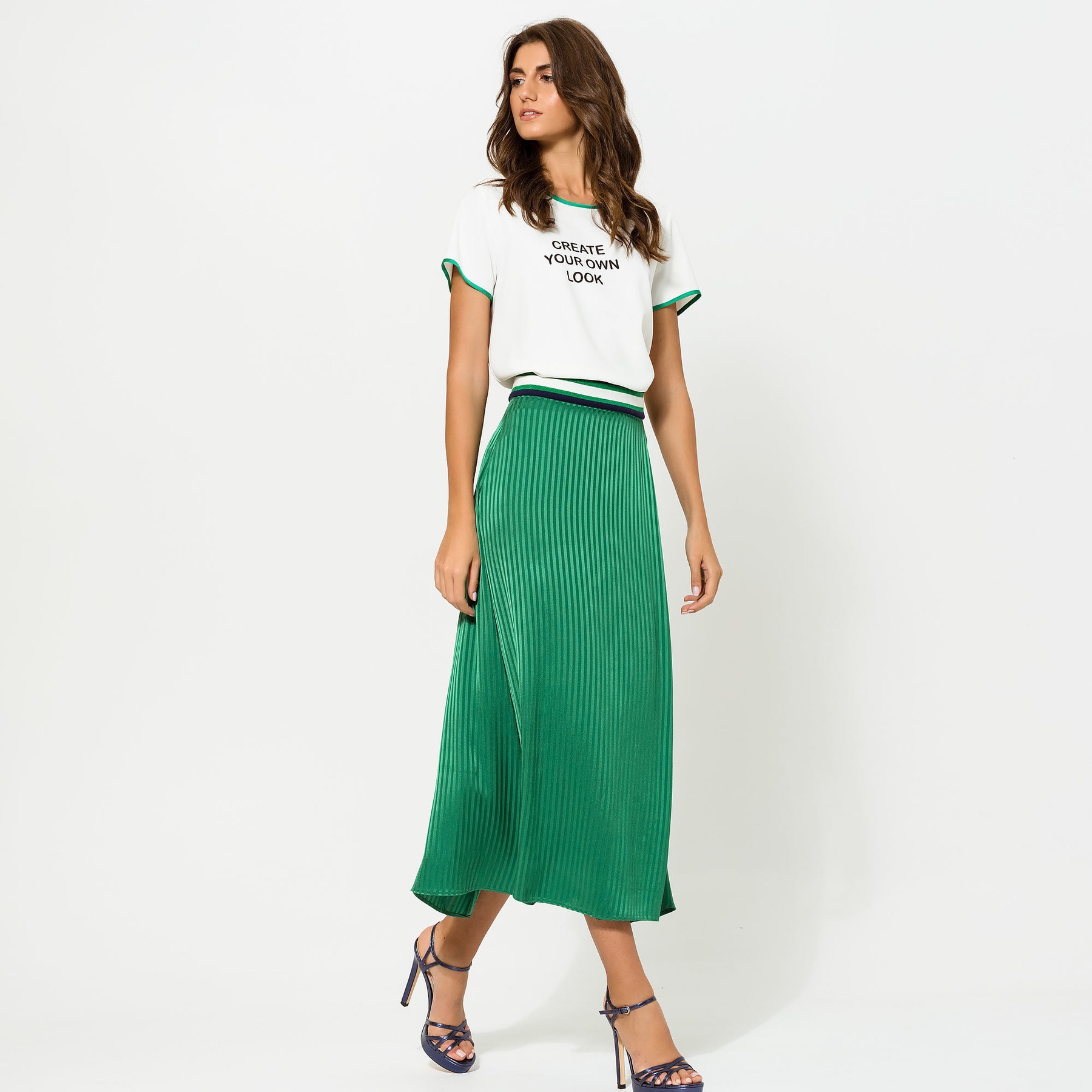 Green Wrap effect Skirt with Elastic Waistband