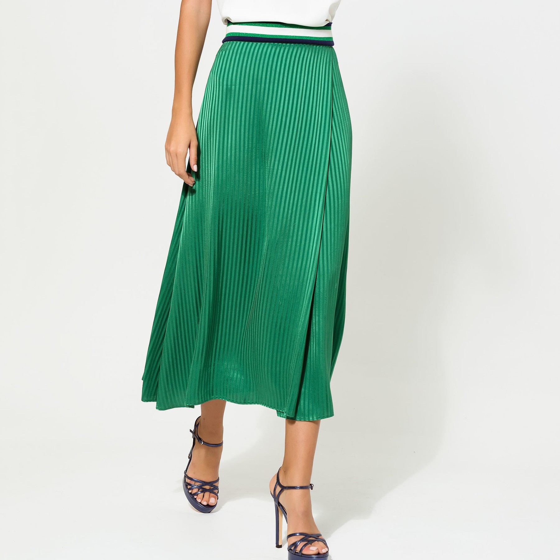 Green Wrap effect Skirt with Elastic Waistband