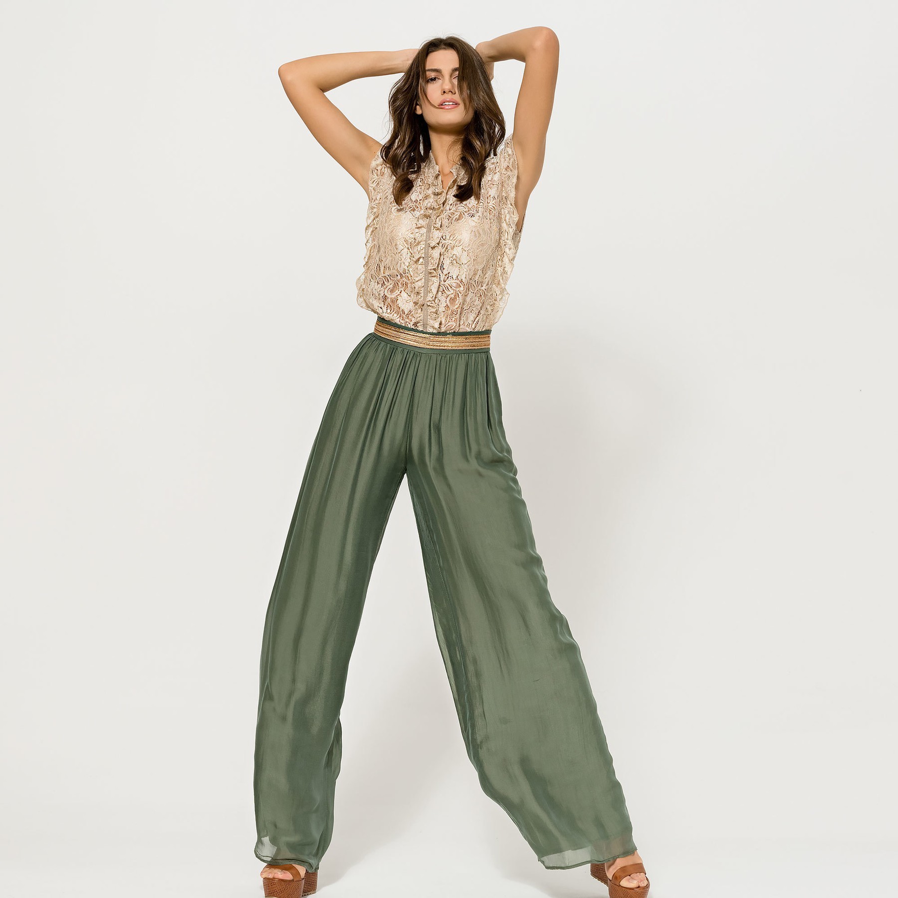 Silky Muslin Feel Khaki Trousers ACCTROUKHAK