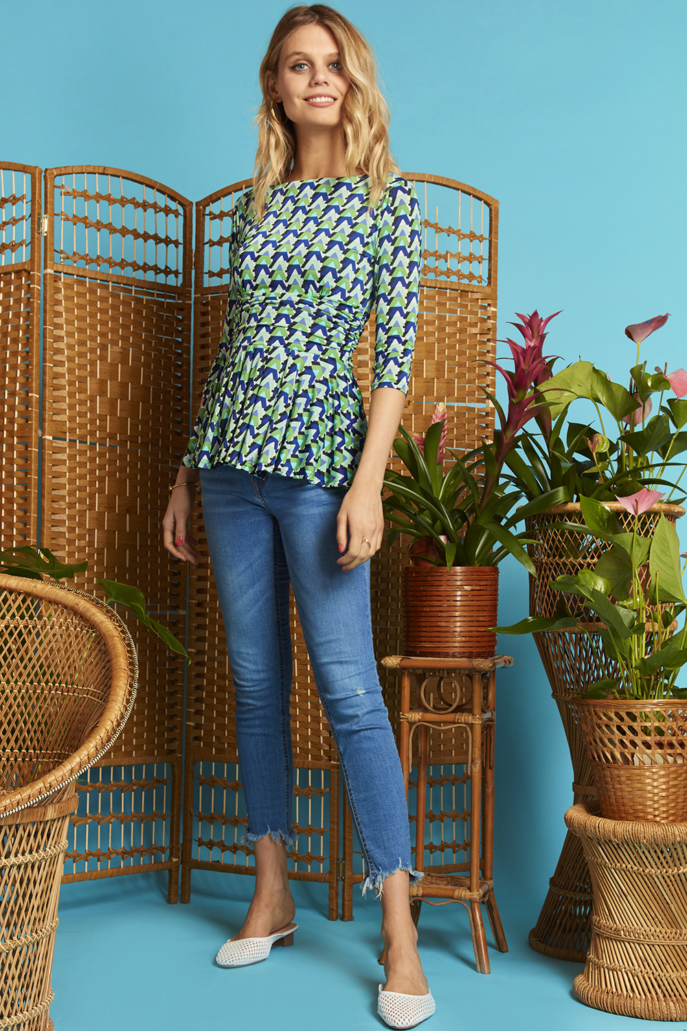 Tori Top with 3/4 sleeves in Wave Green ONJTOPTORWGR