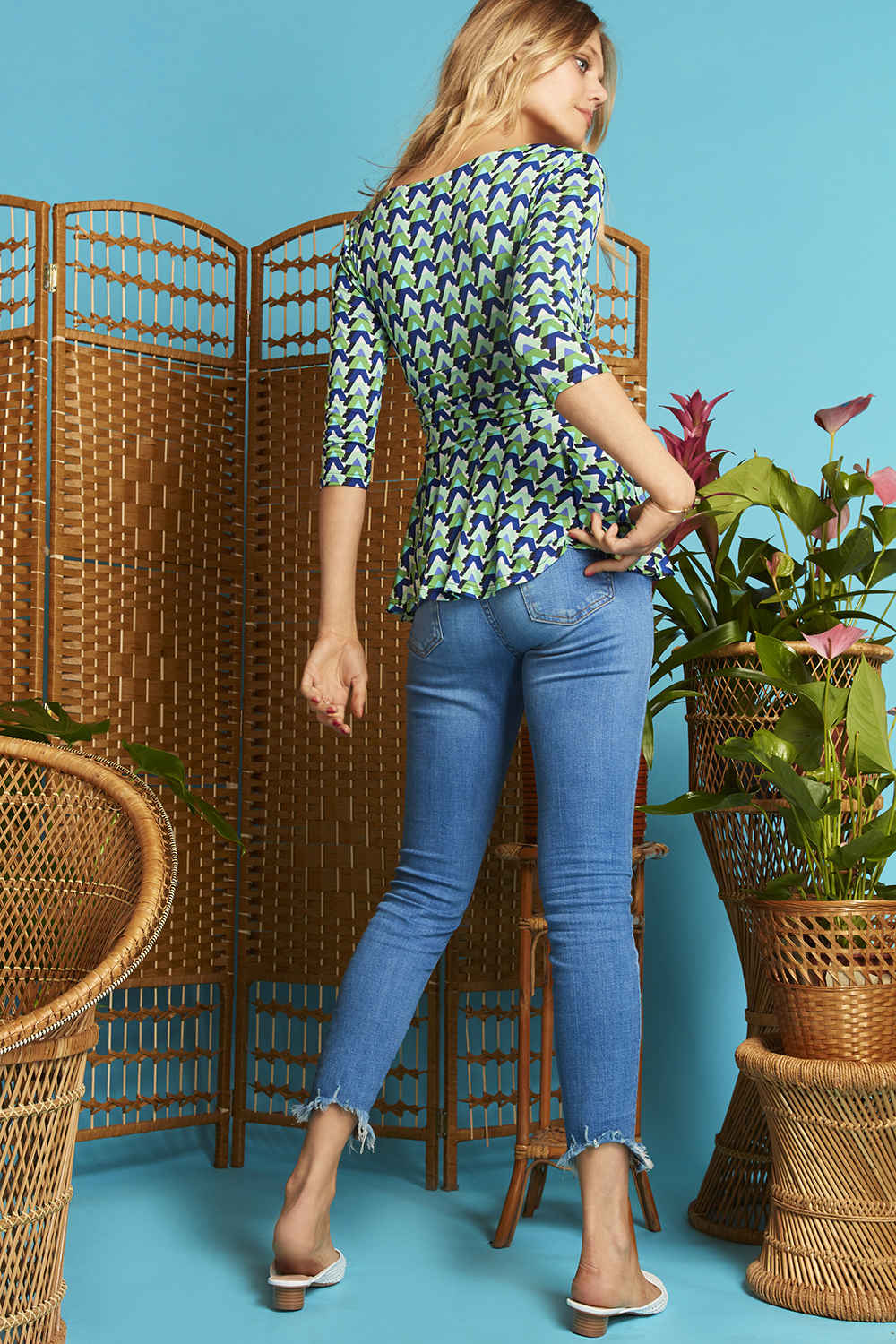 Tori Top with 3/4 sleeves in Wave Green