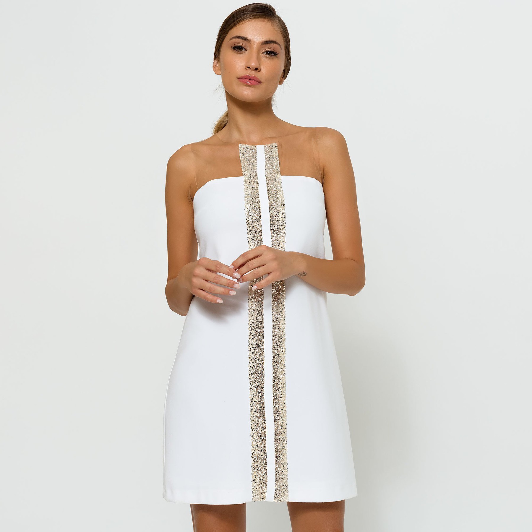 Ivory Dress with Glitter Stripes ACCDRIV3057