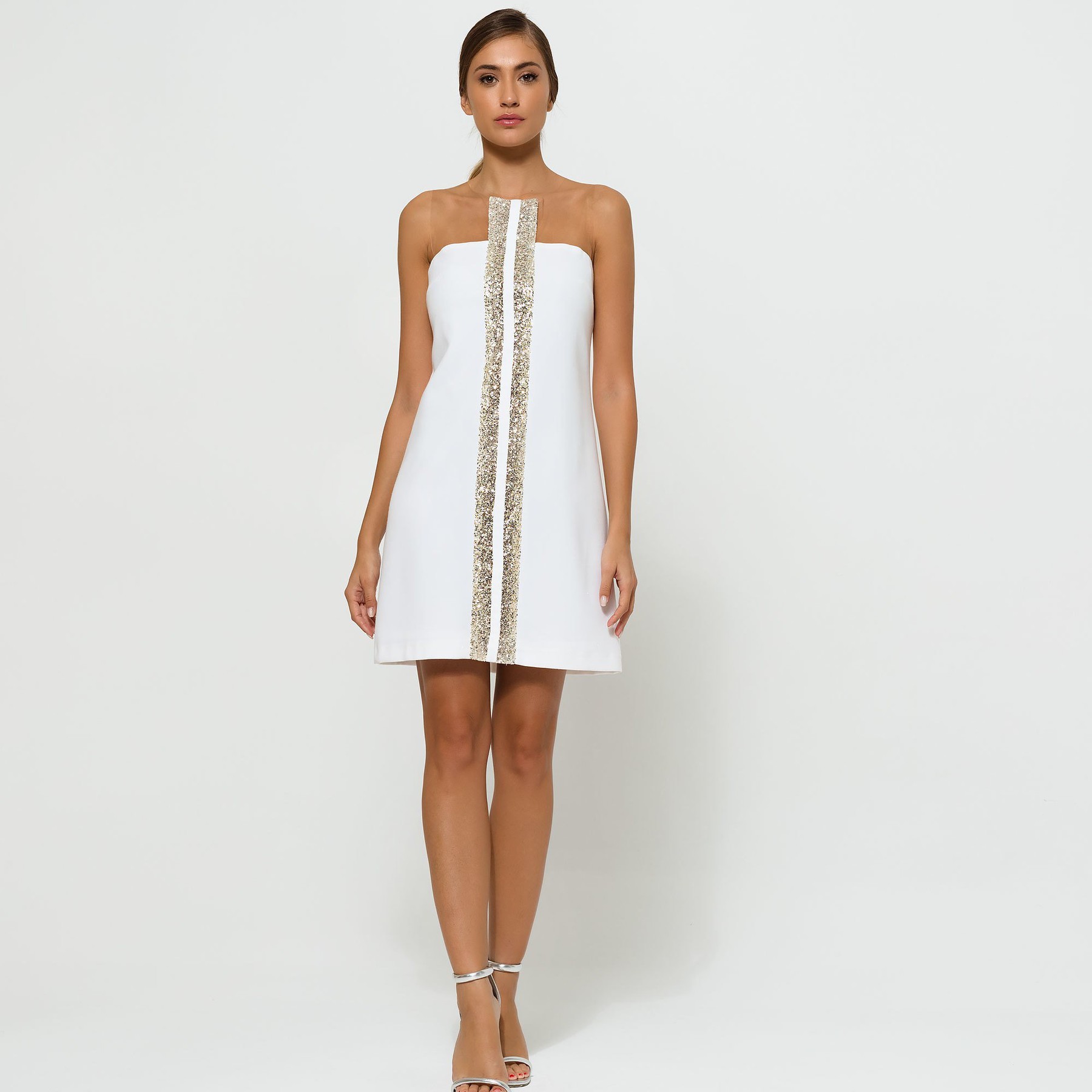 Ivory Dress with Glitter Stripes
