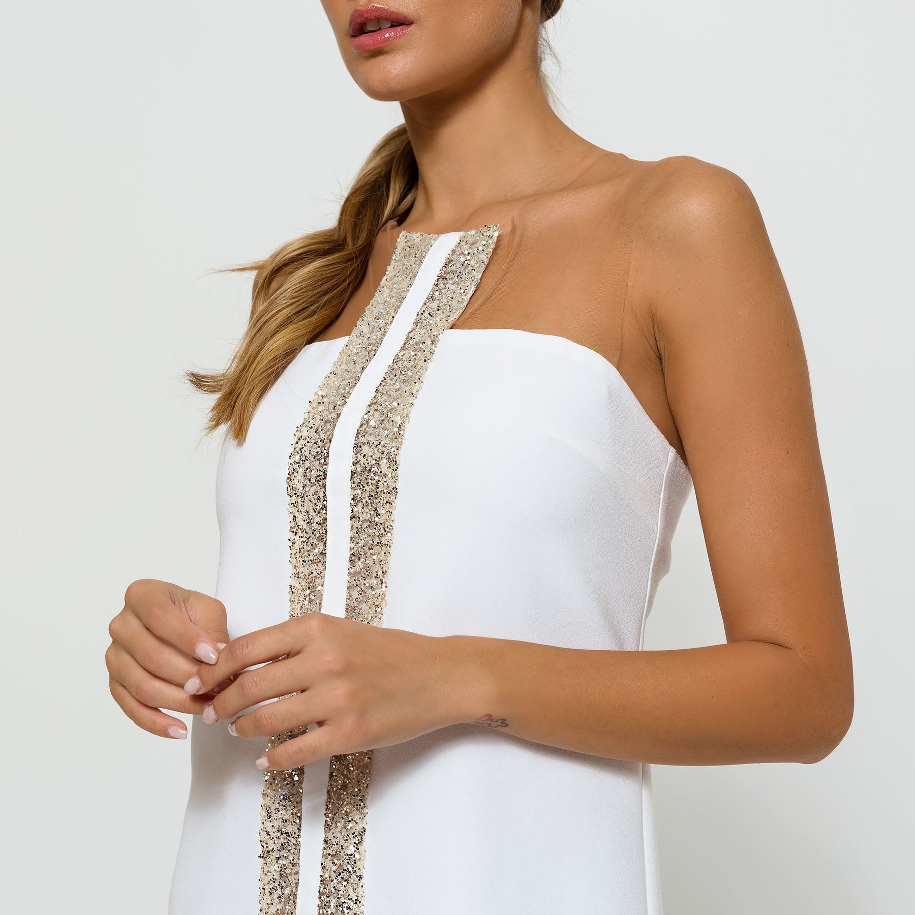 Ivory Dress with Glitter Stripes