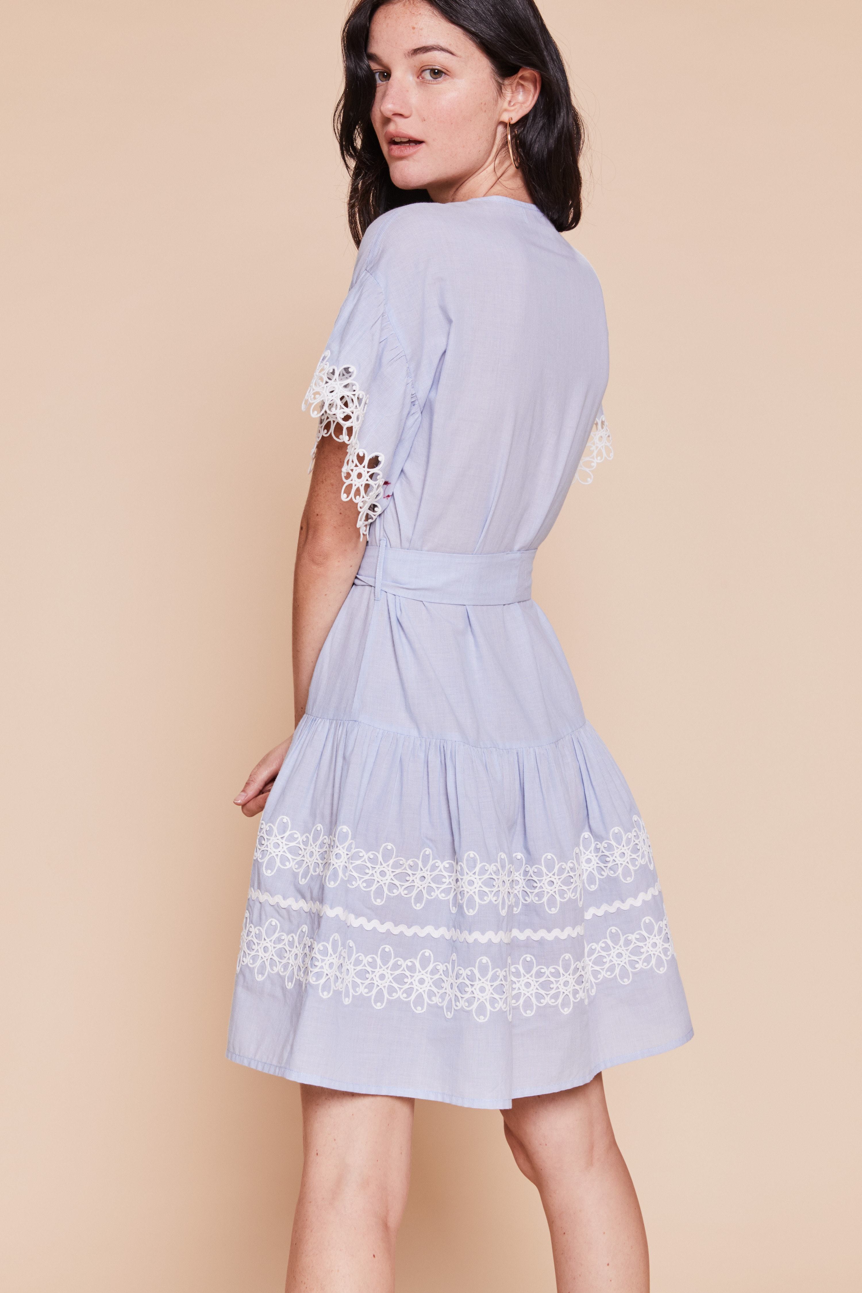 Effectif Dress in Pale Blue with Lace Anglais Detail