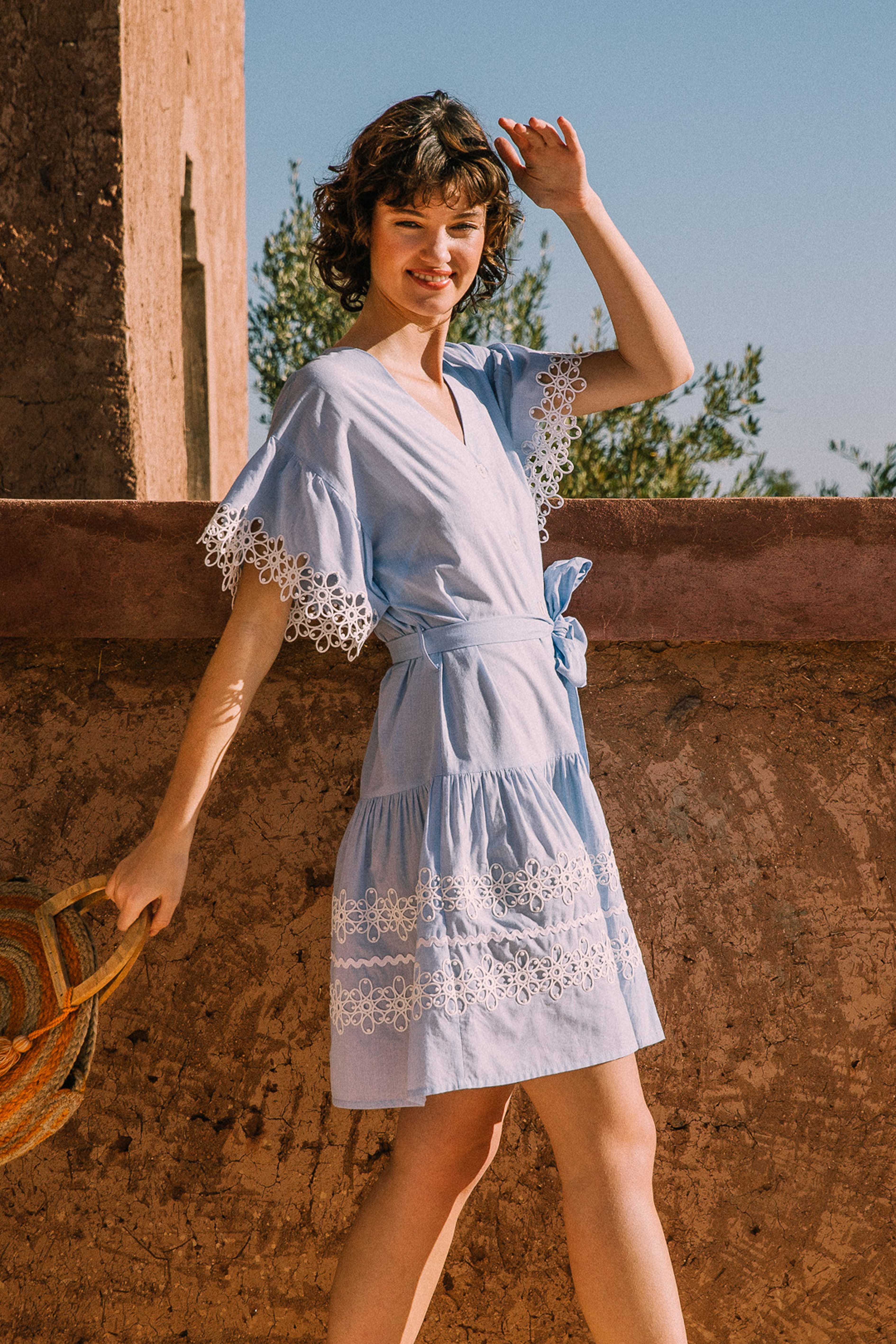 Effectif Dress in Pale Blue with Lace Anglais Detail DERHYDREDFFECTIF