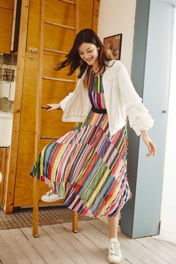 Egee Dress With Elastic Waistband and Pleated Skirt