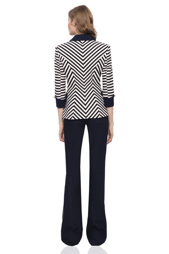 Navy and Ivory Striped Jacket with Pearl Buttons