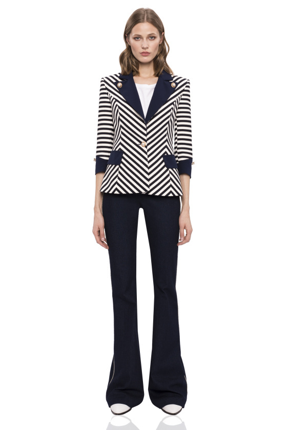 Navy and Ivory Striped Jacket with Pearl Buttons