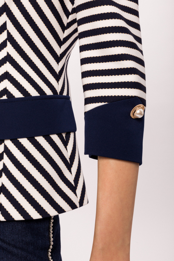 Navy and Ivory Striped Jacket with Pearl Buttons
