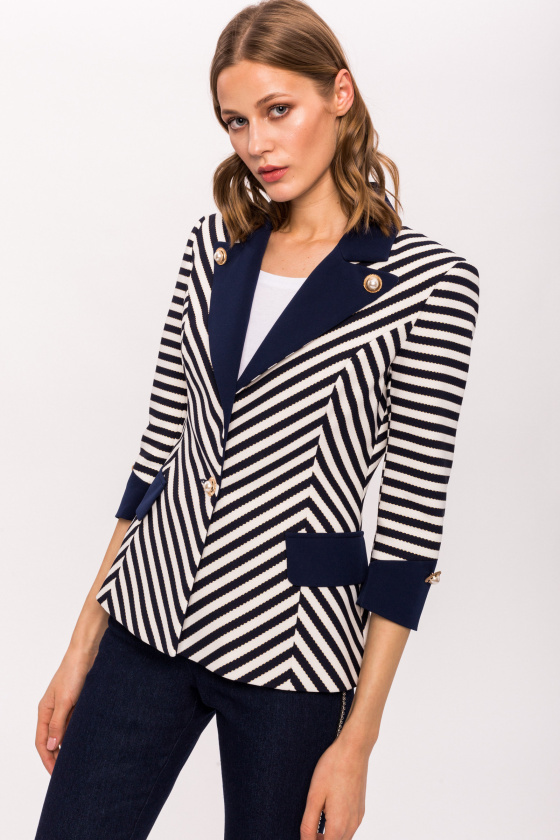 Navy and Ivory Striped Jacket with Pearl Buttons NISSAJCK10594