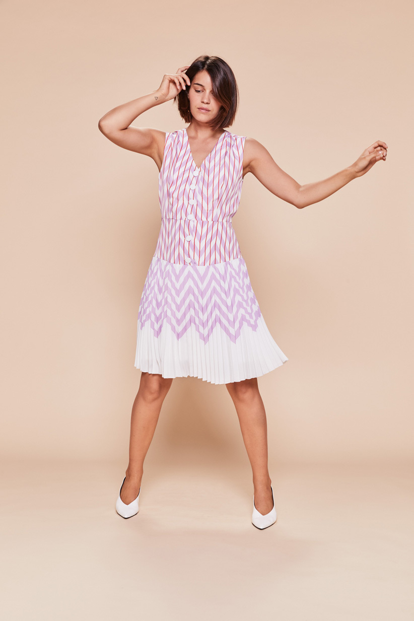 Enclin Dress in Lilac with Red Skirt DERHY5125lilac