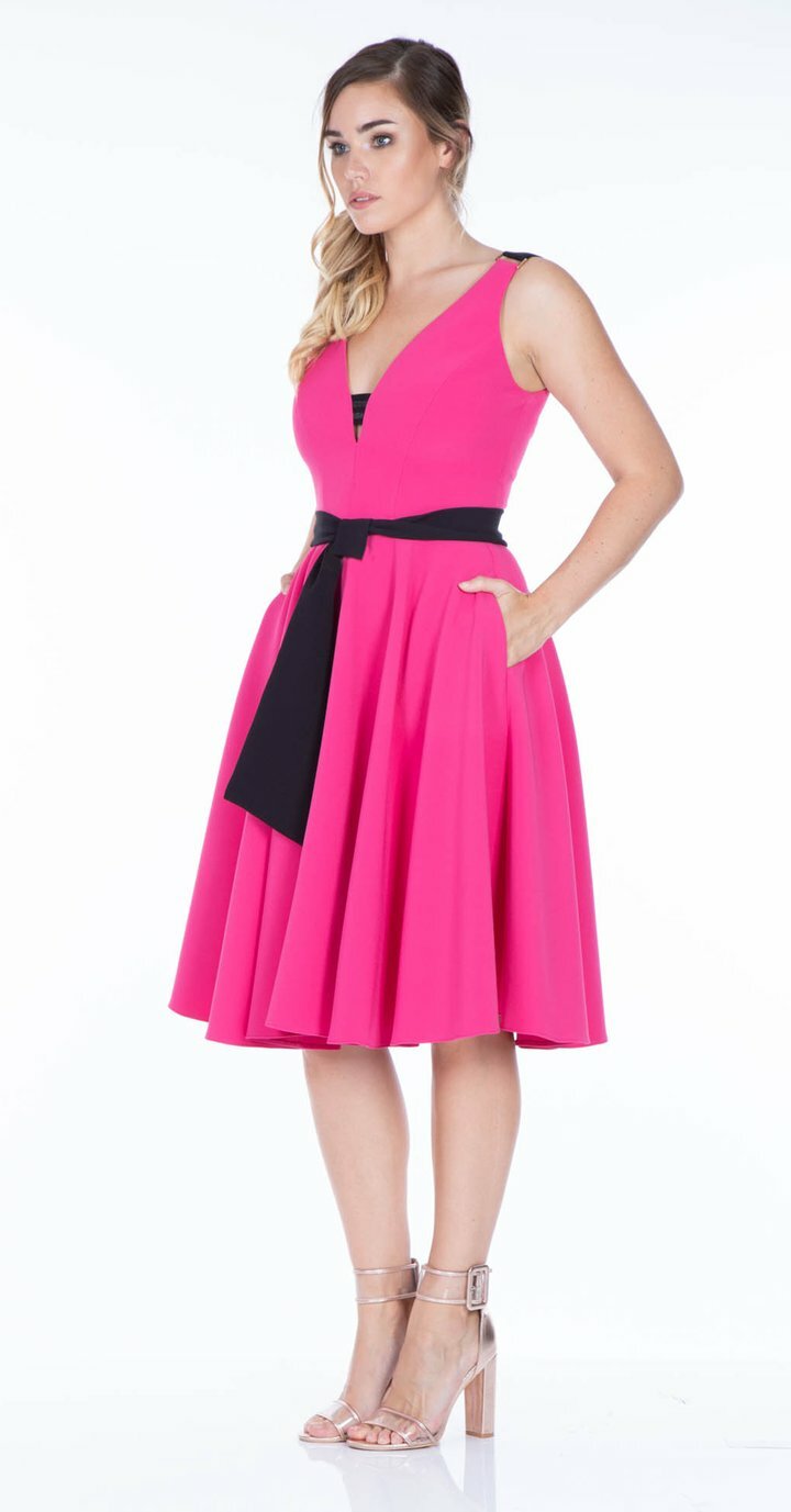Rayley Dress in Fuchsia with Black Belt