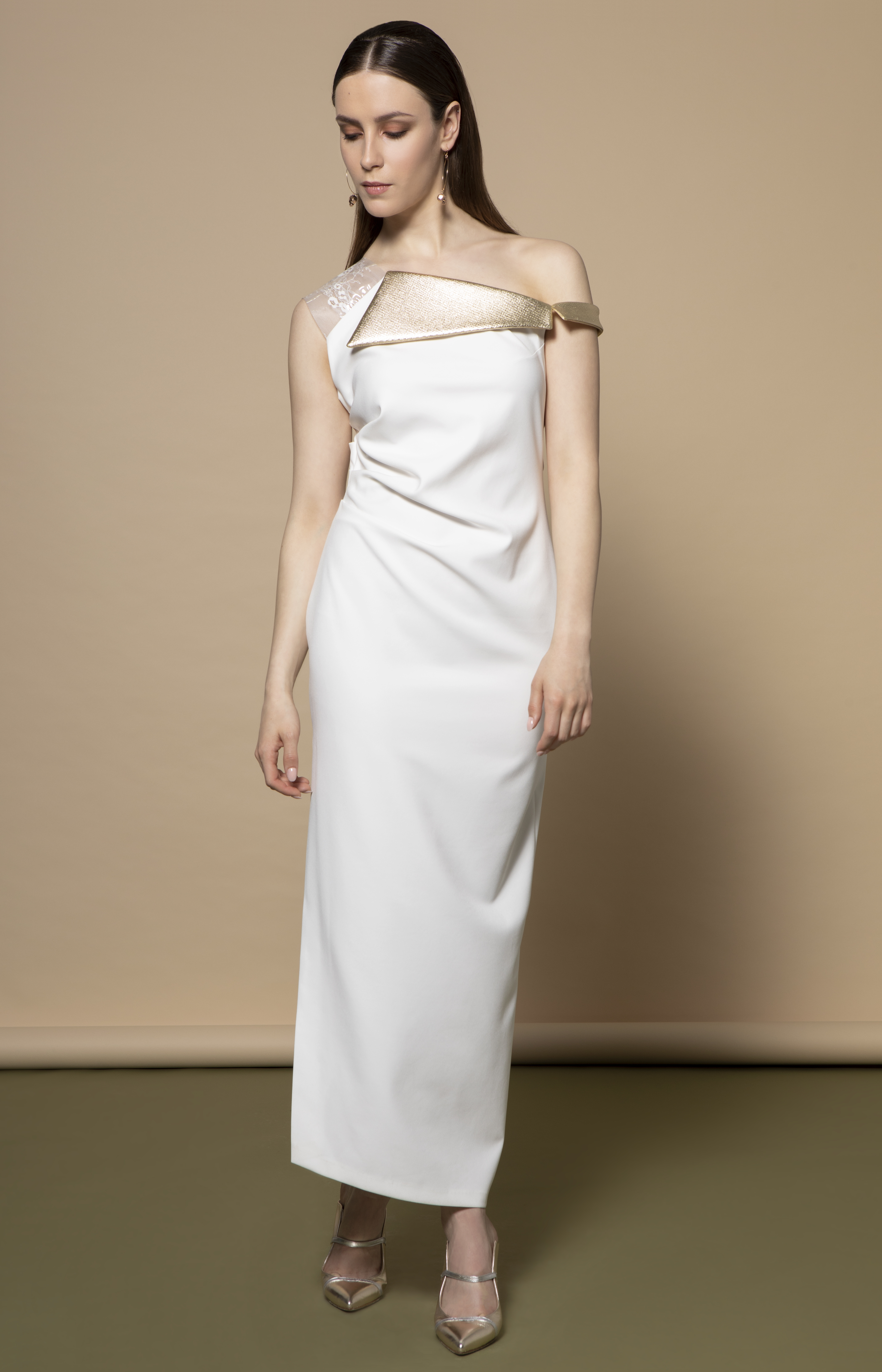 Roselle Dress in Ivory with Gold Trims