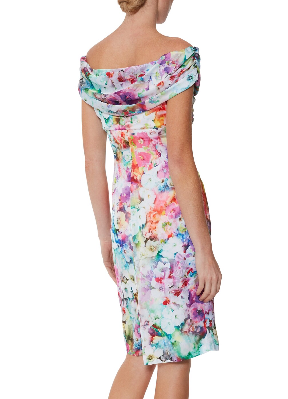 Floral Dress with Draped Roll Collar Front