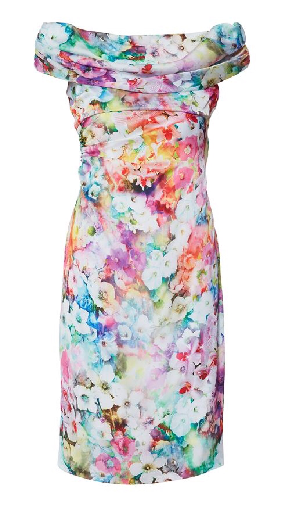 Floral Dress with Draped Roll Collar Front