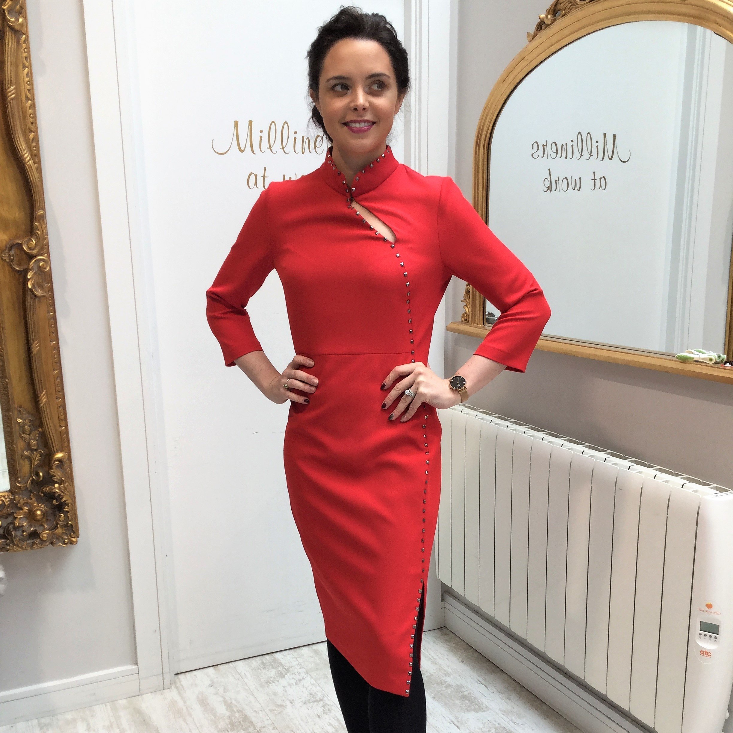 Red Dress with Pewter Studs ACCDR3049