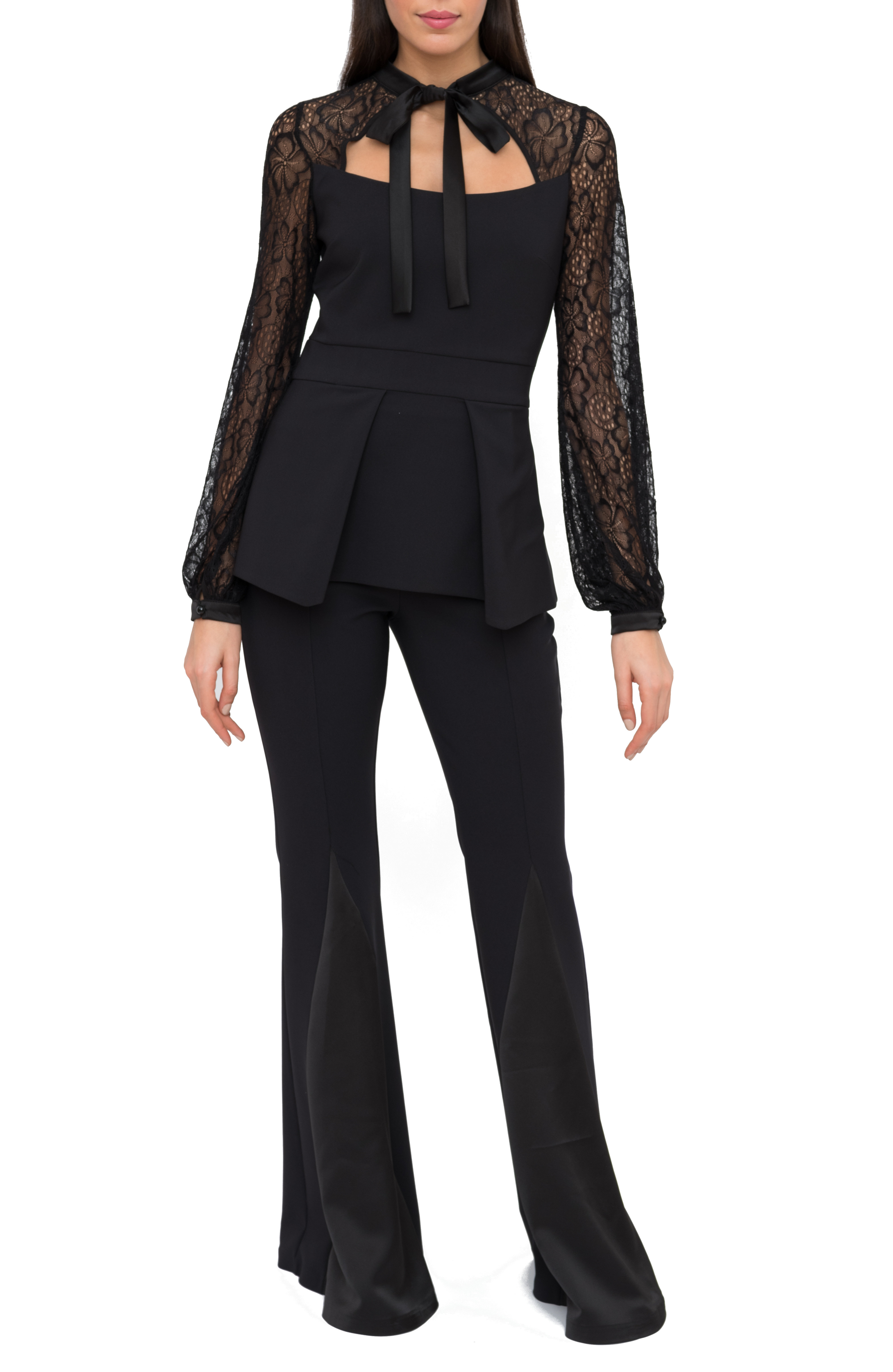 Valentina Top With Bow And Lace Sleeves Black