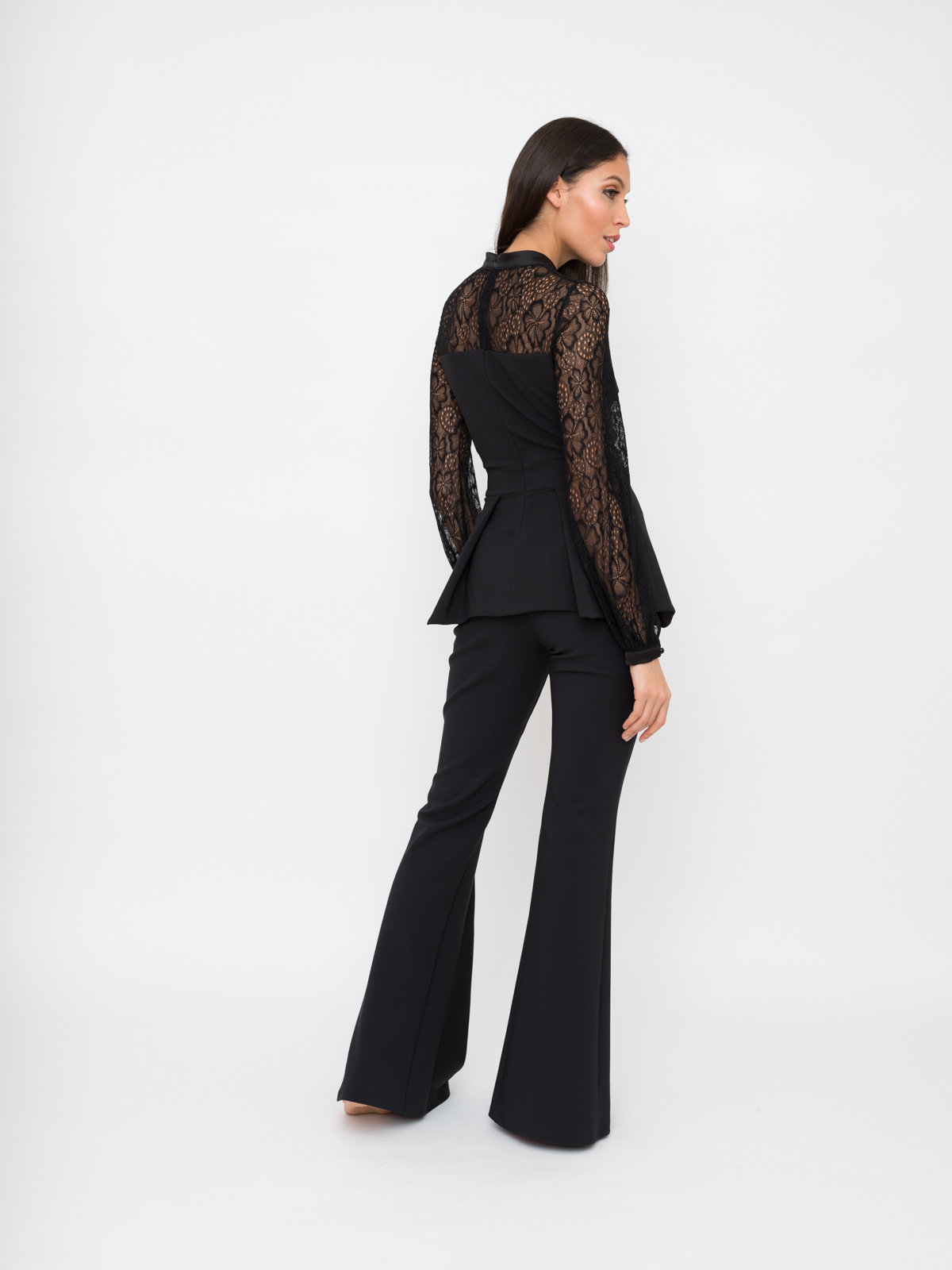 Valentina Top With Bow And Lace Sleeves Black