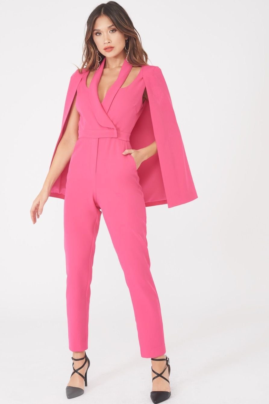 Cape Blazer Jumpsuit Pink LAJU809