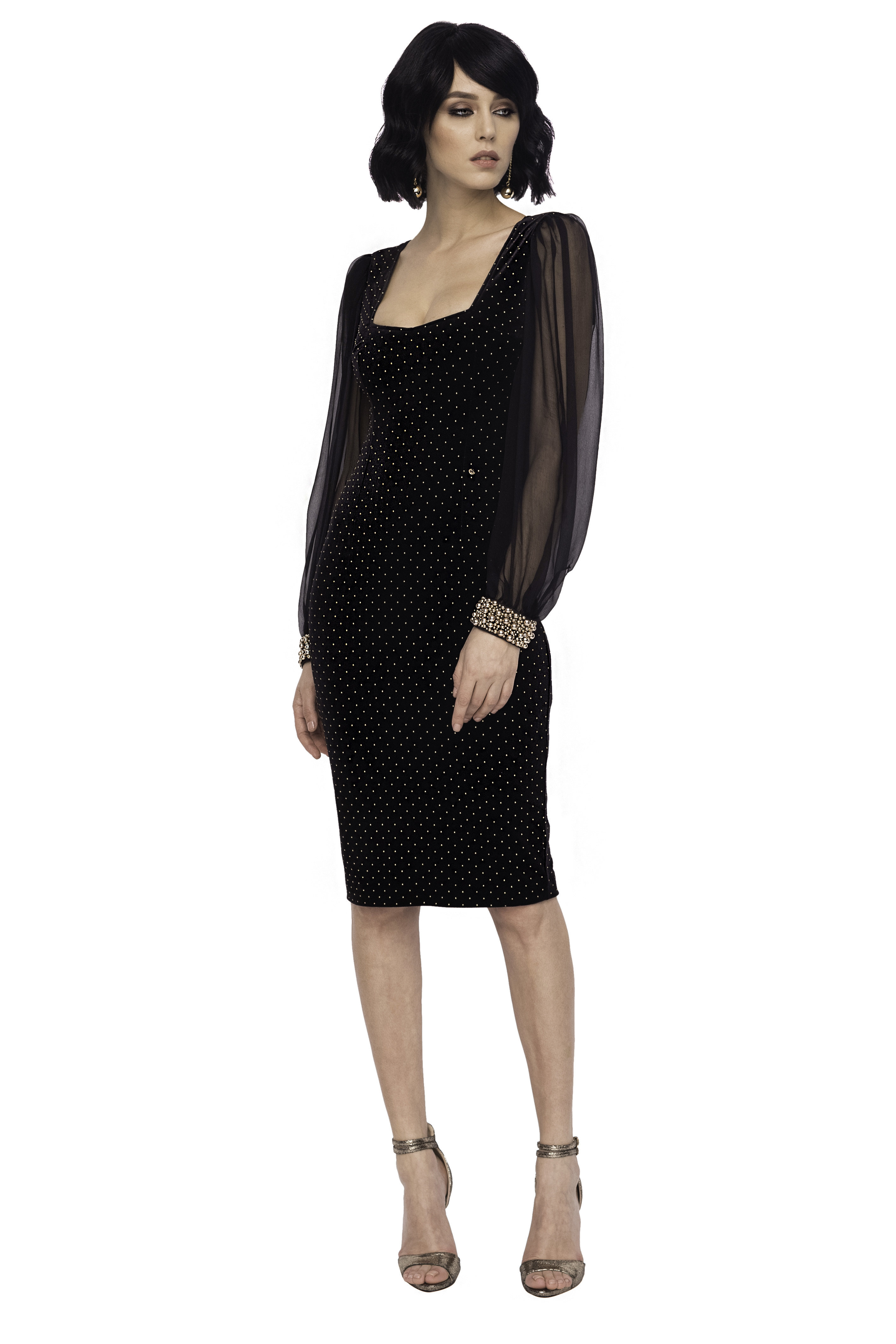 Bodycon Dress with Sheer Sleeves NIDR10041