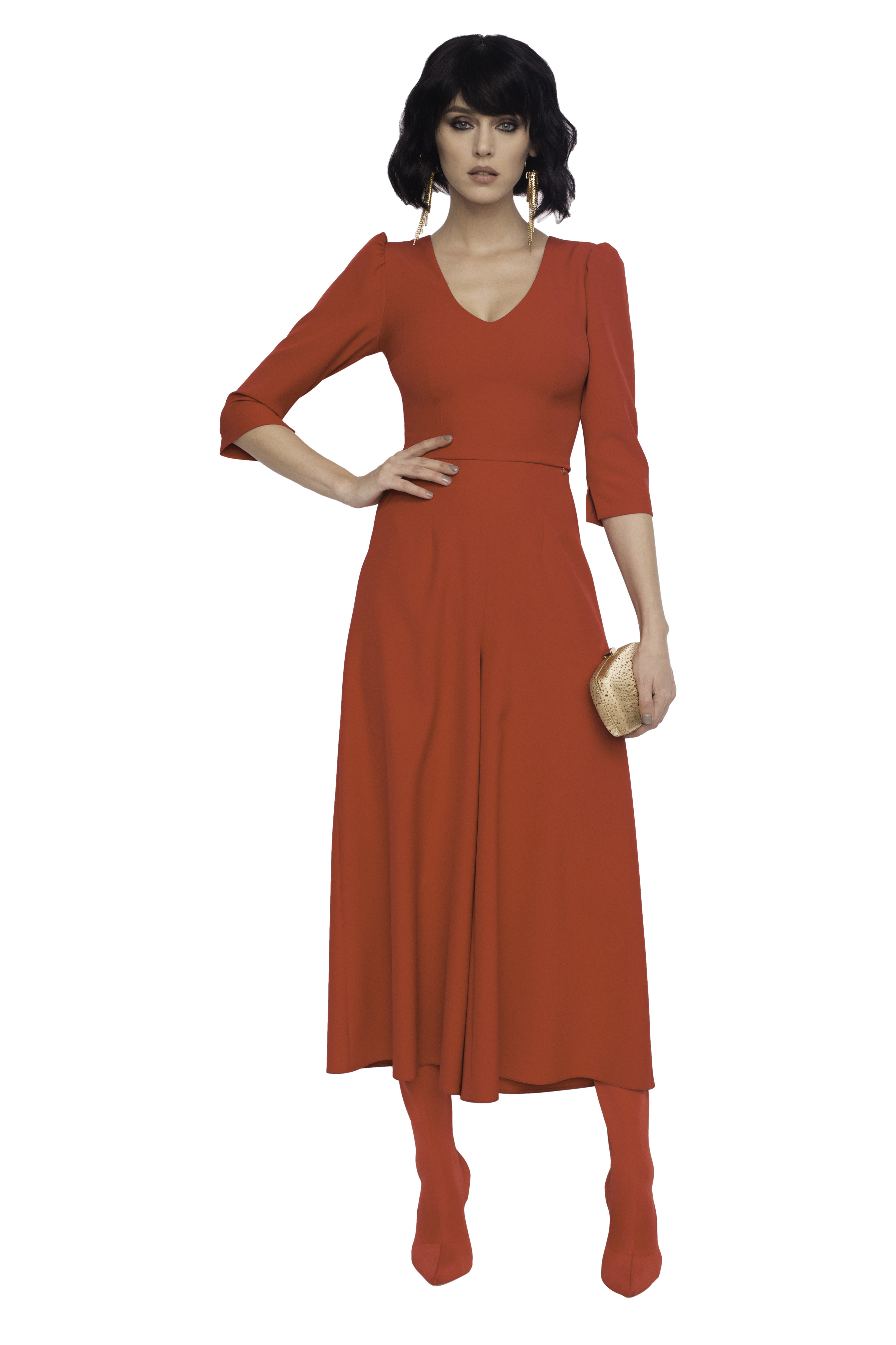 Culotte Jumpsuit with Pearls on Back Red NIJUPEARLRED