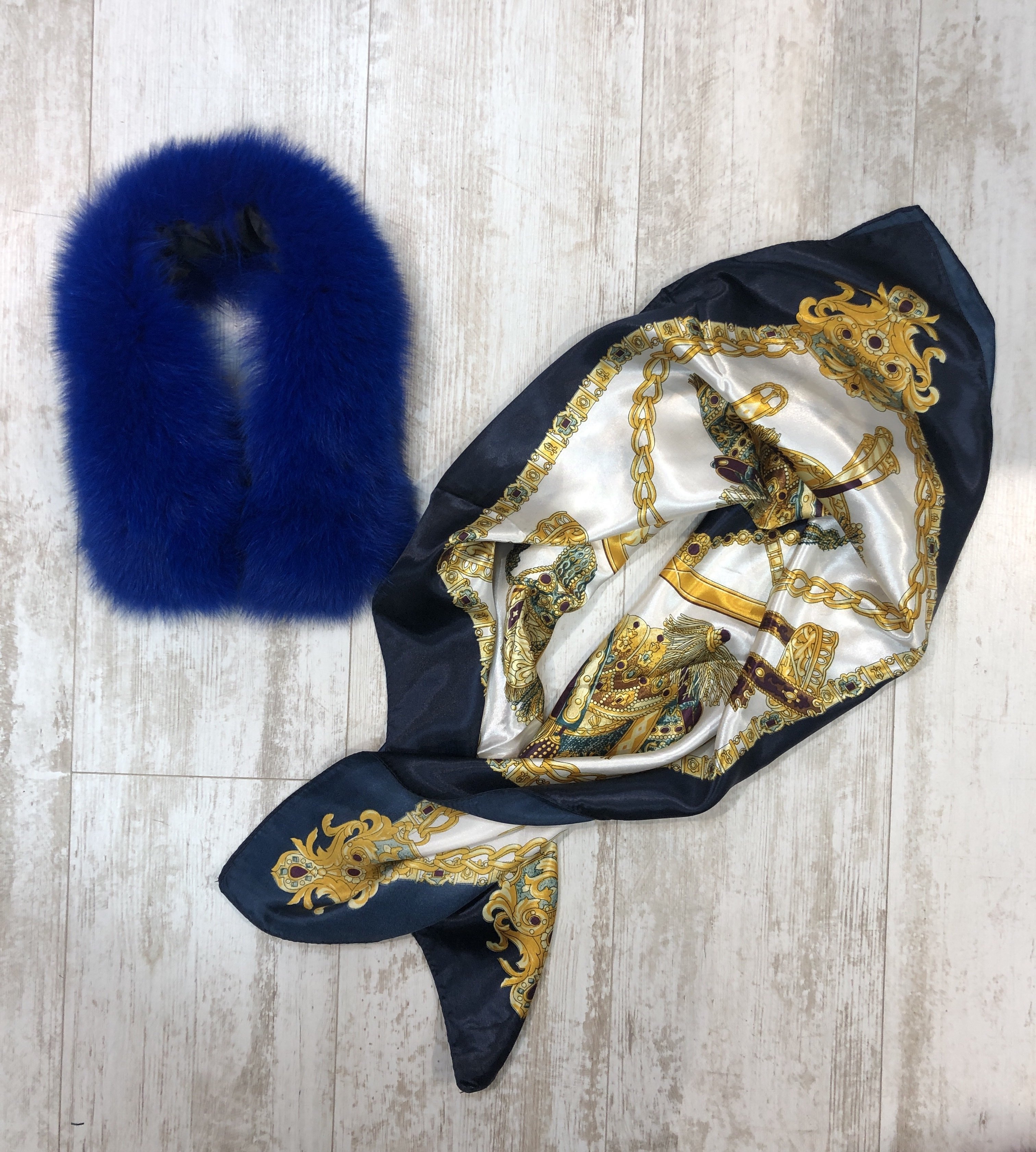 FS XA002 Fur Collar wIth Scarf royal blue one size