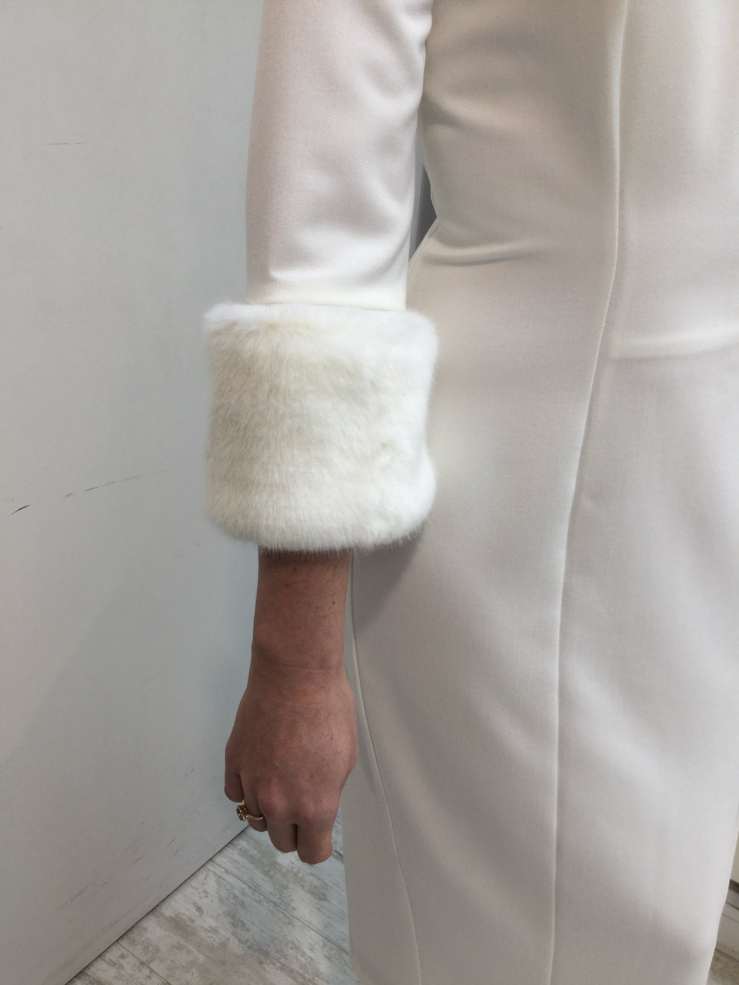 Ivory Dress with Roll Collar and Detachable Fur Cuffs