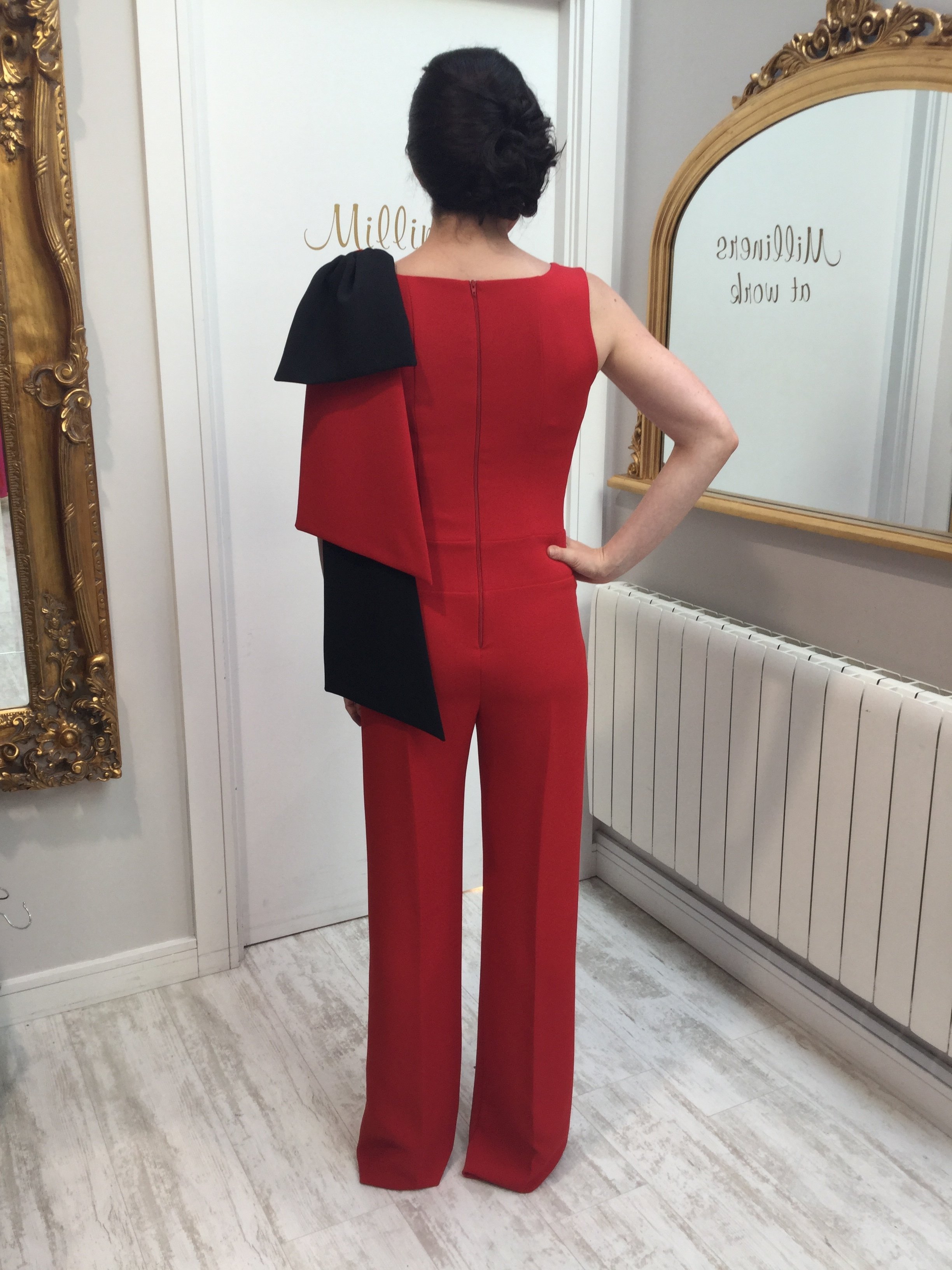 Red Jumpsuit with Bow on the shoulder