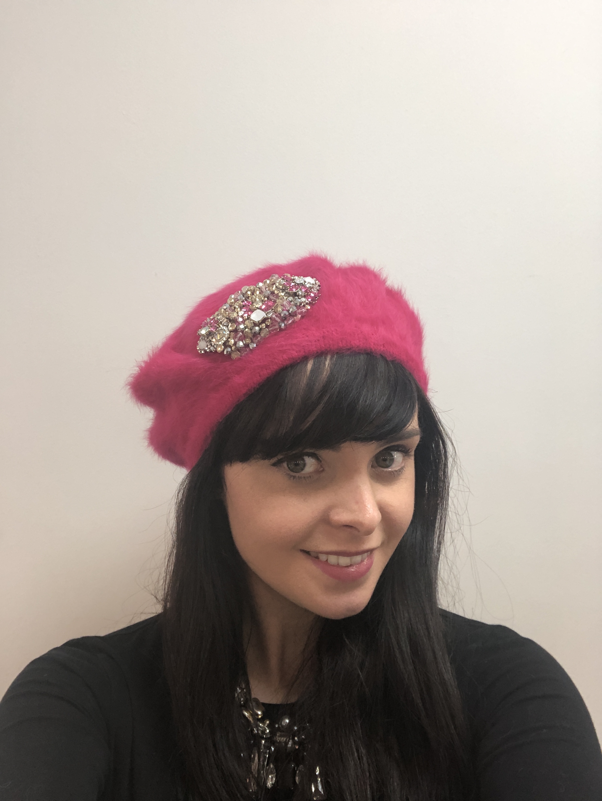 Aisling Maher Pink Angora Beret with Pink Silver and Gold Iris Embellishment QZTSXXPQ11Z52