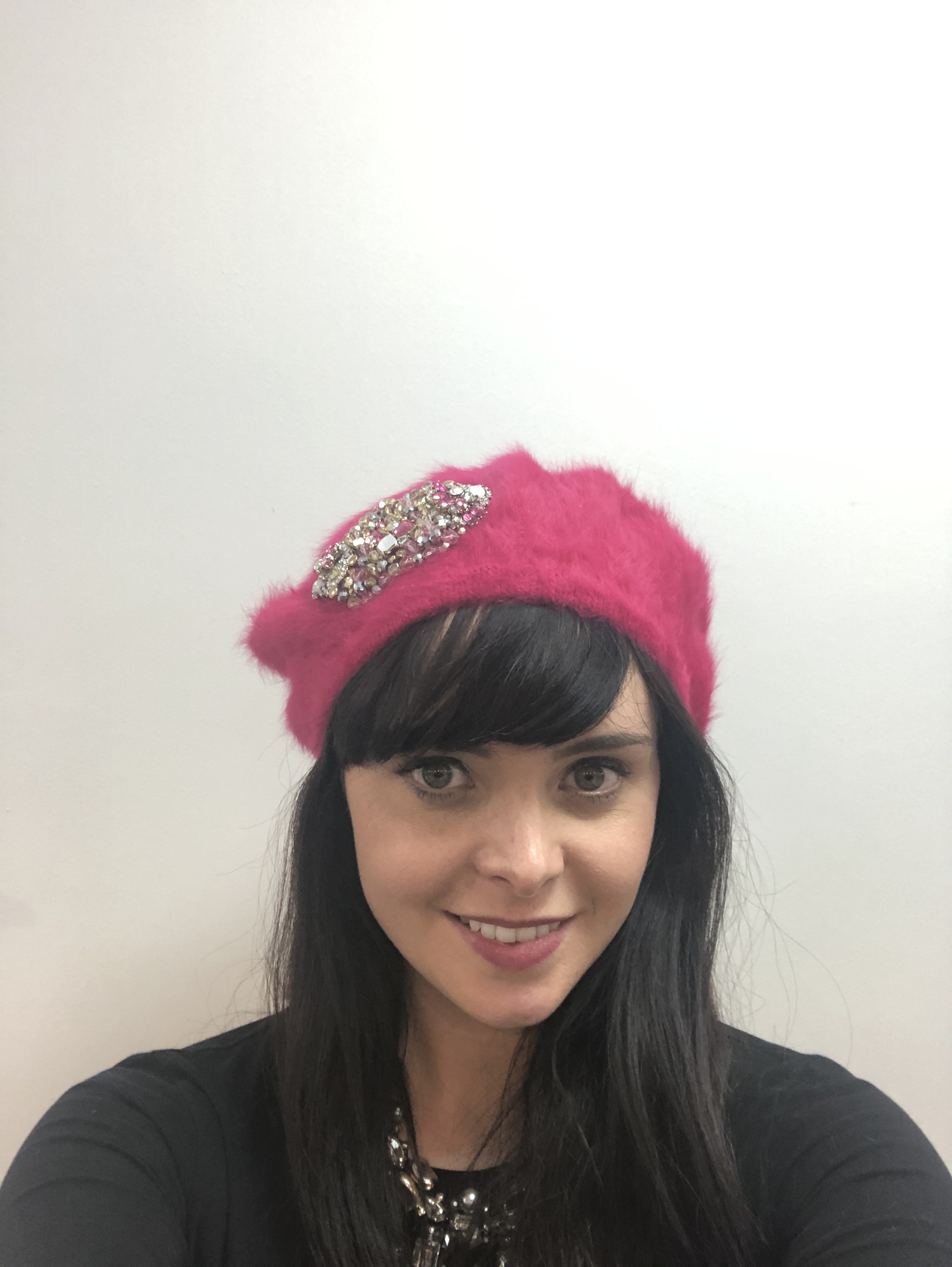 Aisling Maher Pink Angora Beret with Pink Silver and Gold Iris Embellishment