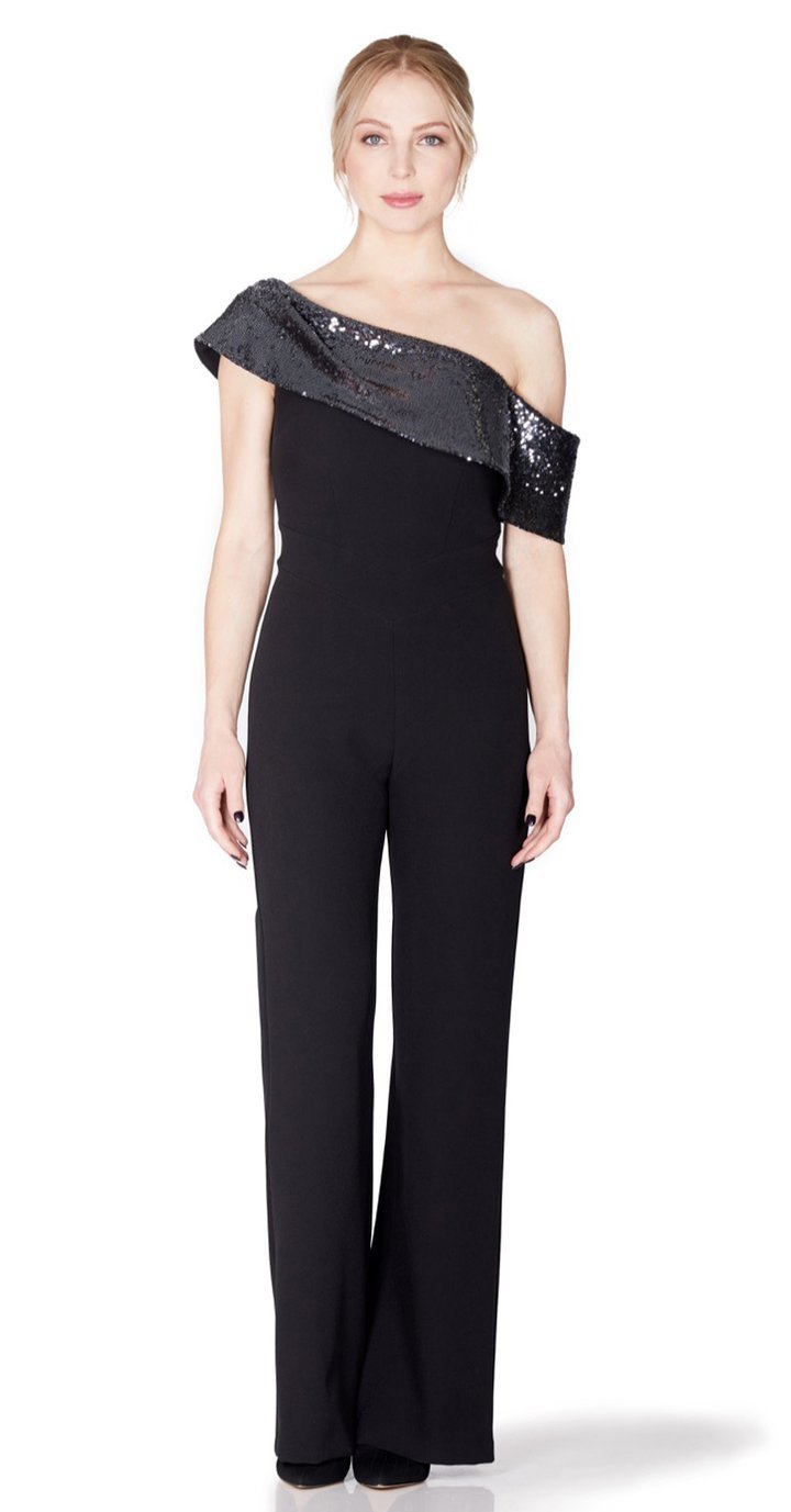 Serres Jumpsuit in Black with Silver sequin neckline