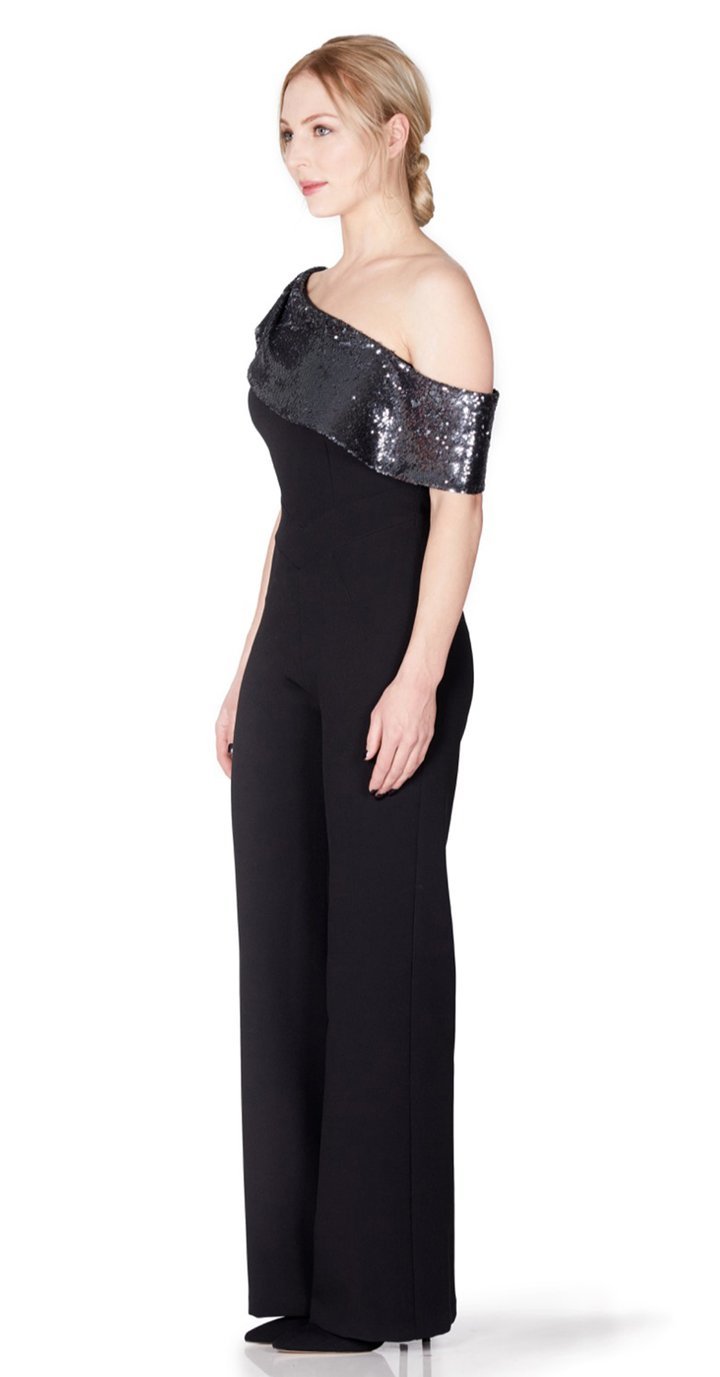 Serres Jumpsuit in Black with Silver sequin neckline