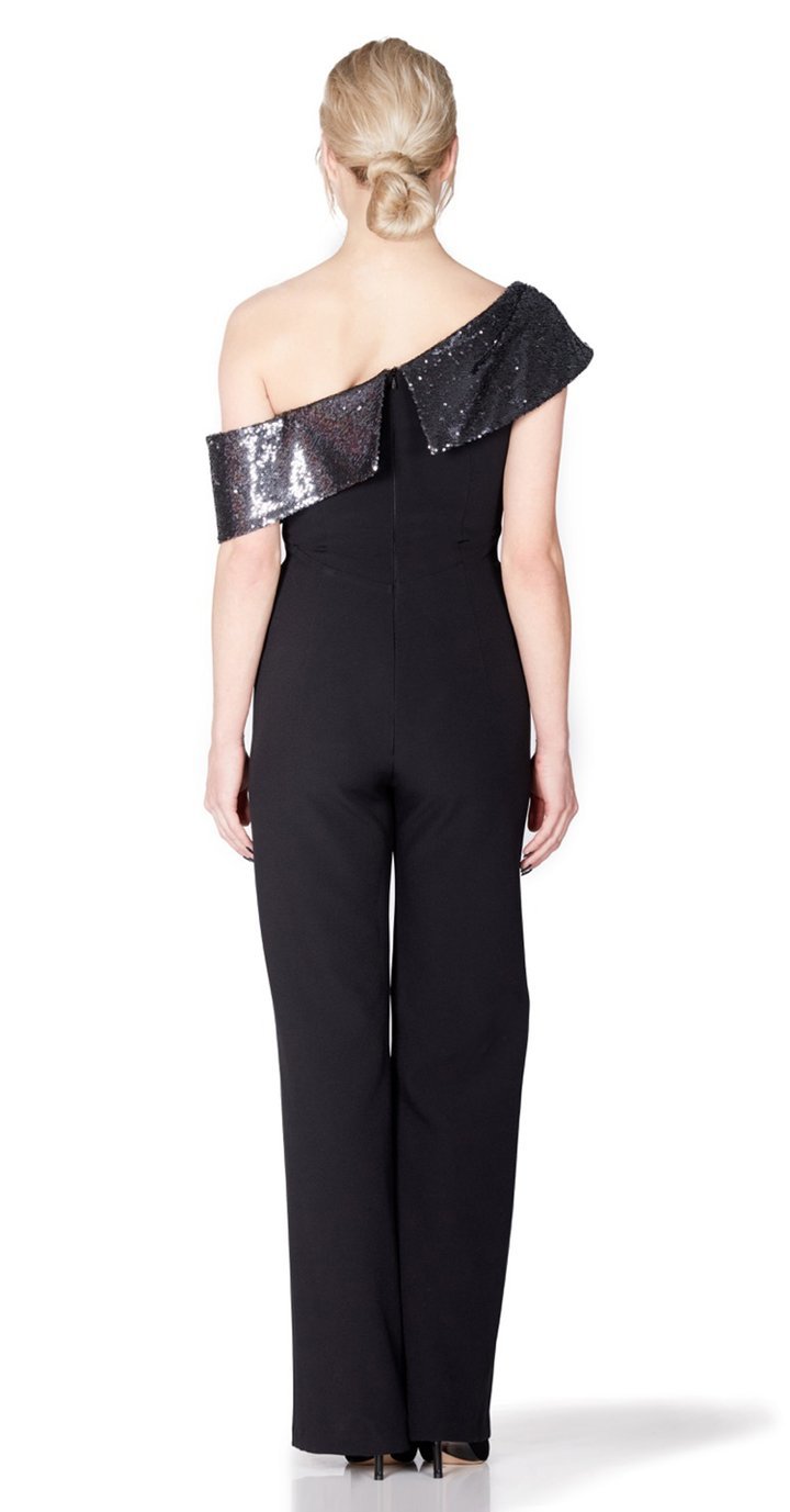 Serres Jumpsuit in Black with Silver sequin neckline