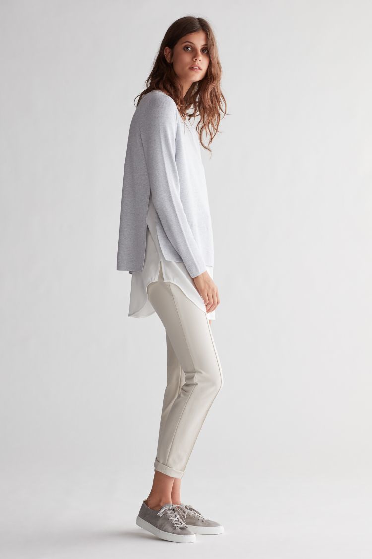 Grey Sweater with white blouse effect trim OUISWGRY