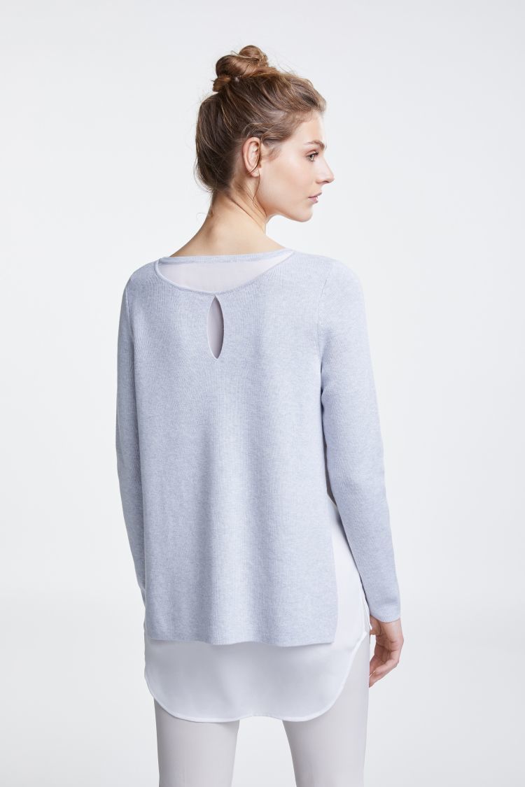 Grey Sweater with white blouse effect trim