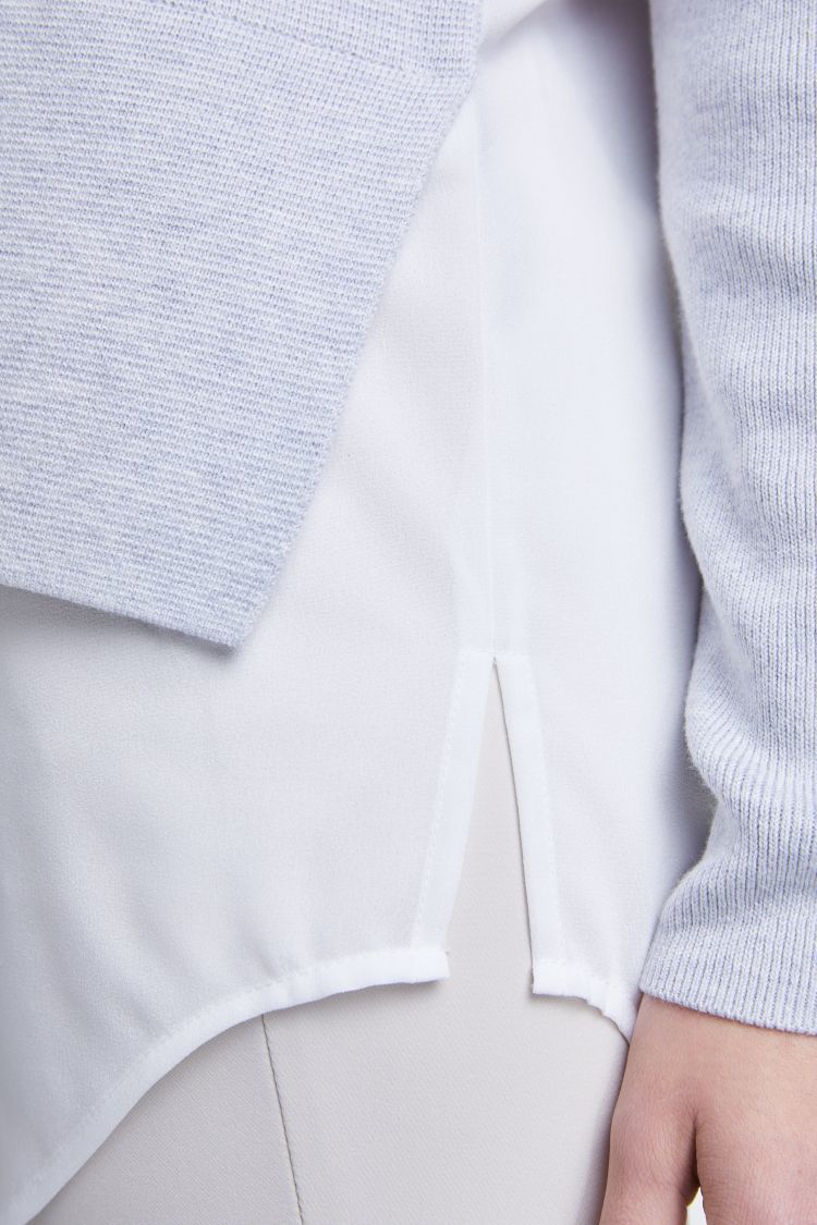Grey Sweater with white blouse effect trim