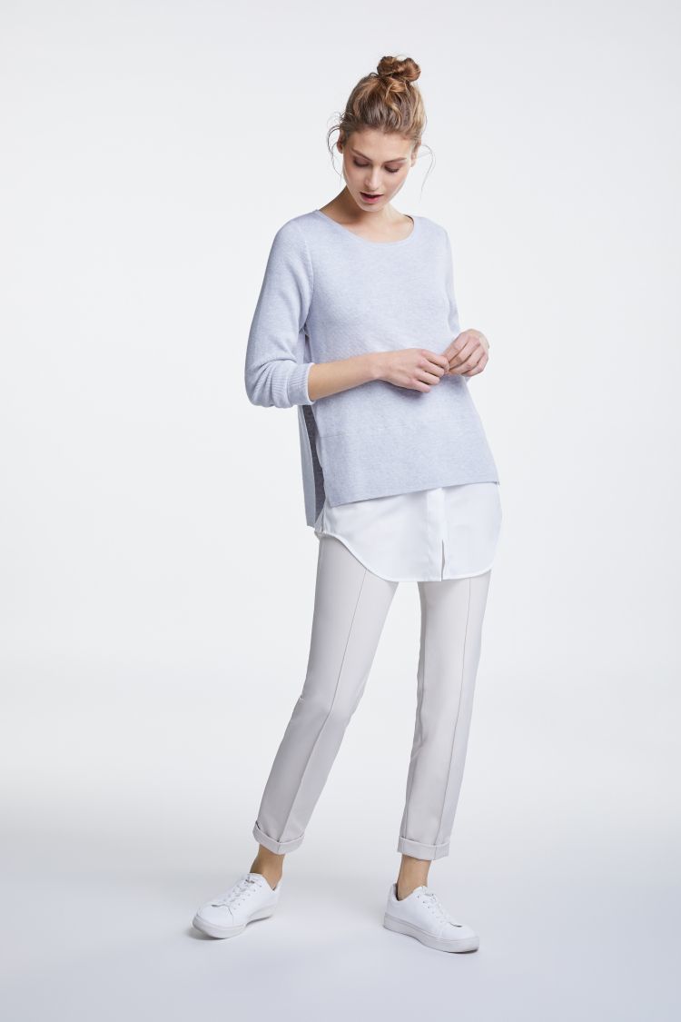 Grey Sweater with white blouse effect trim