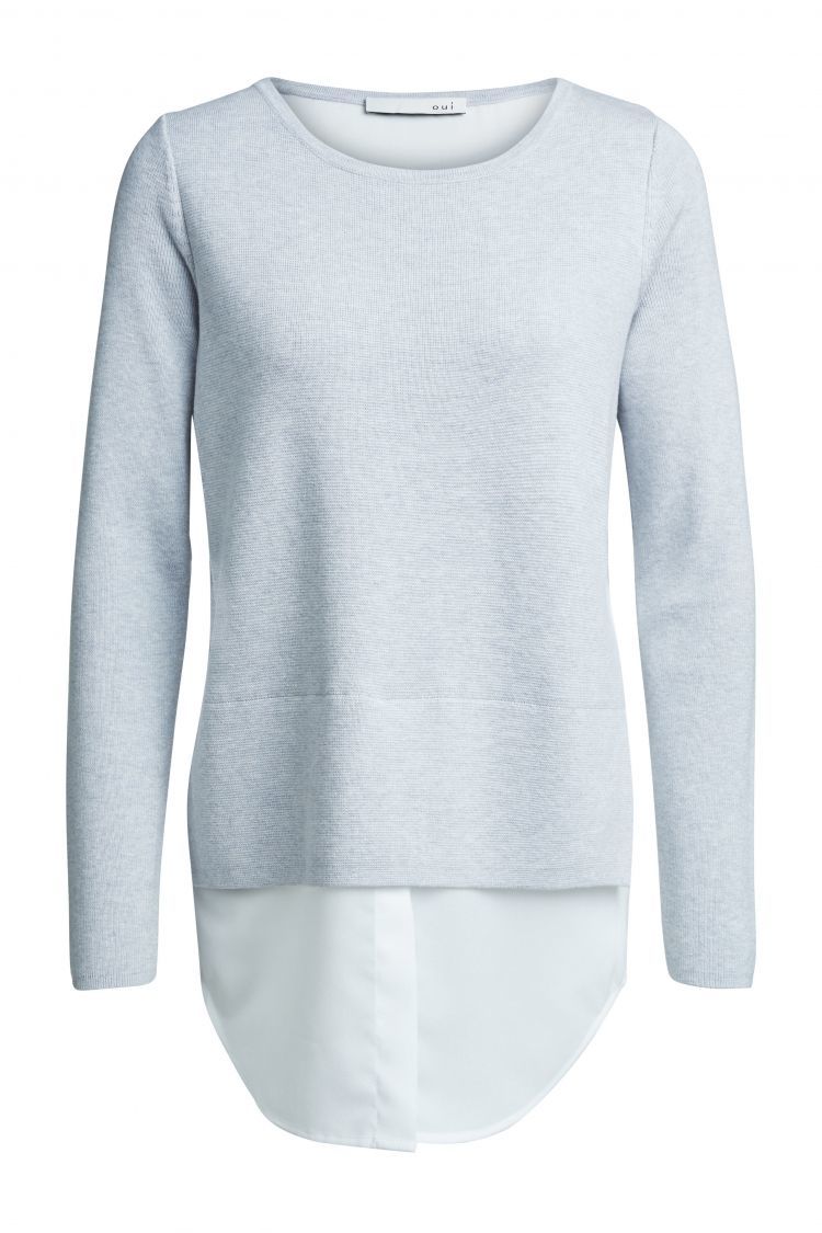 Grey Sweater with white blouse effect trim