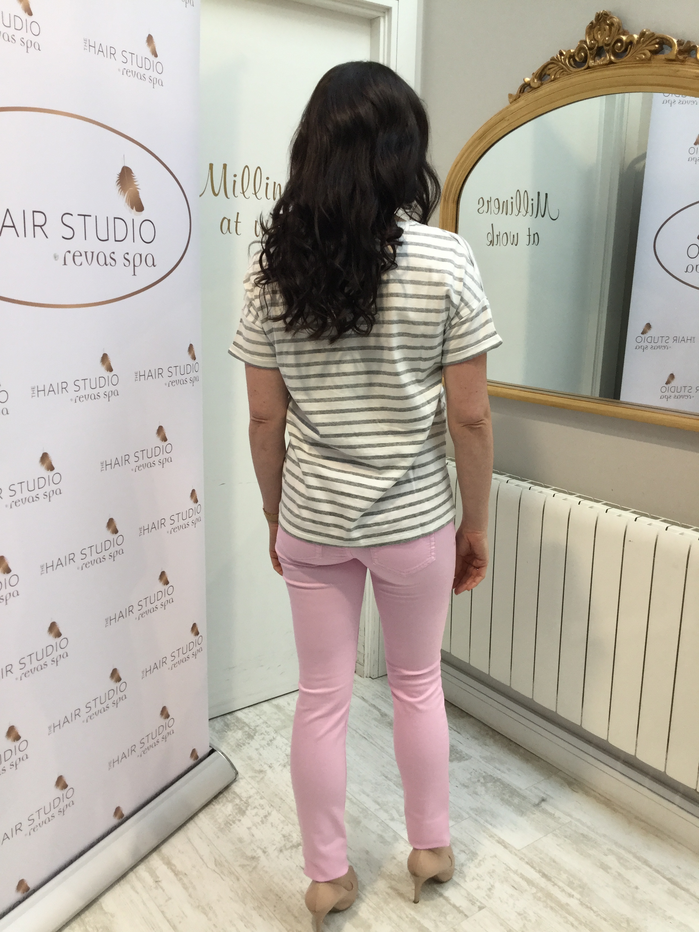 Cream and grey striped tshirt with Cowgirl Lola