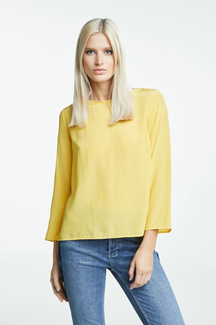 Yellow Top with 3/4 Sleeves and Dipped Hem
