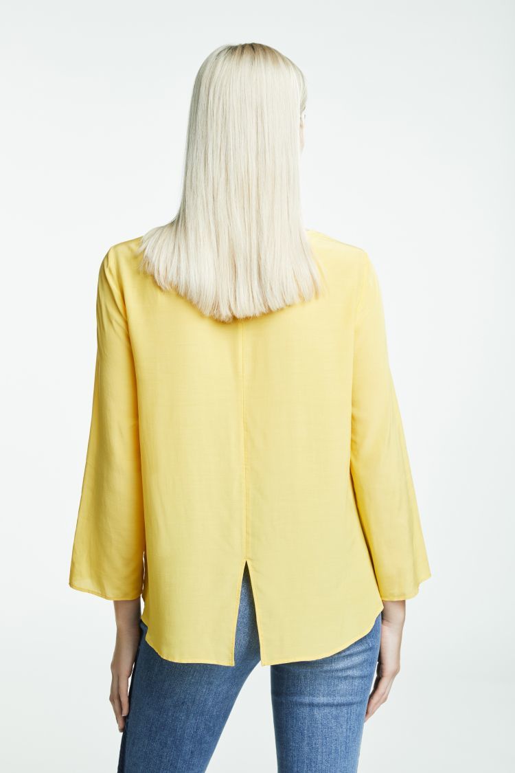 Yellow Top with 3/4 Sleeves and Dipped Hem