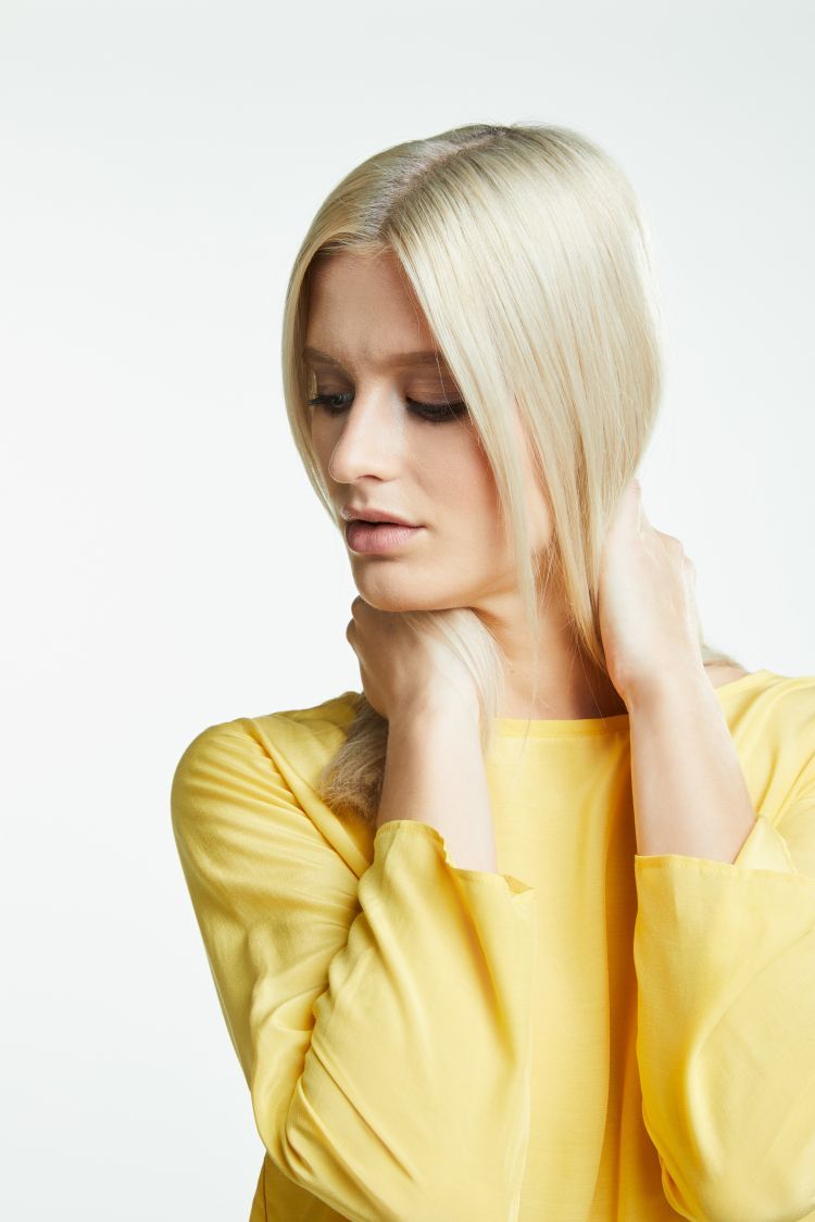 Yellow Top with 3/4 Sleeves and Dipped Hem